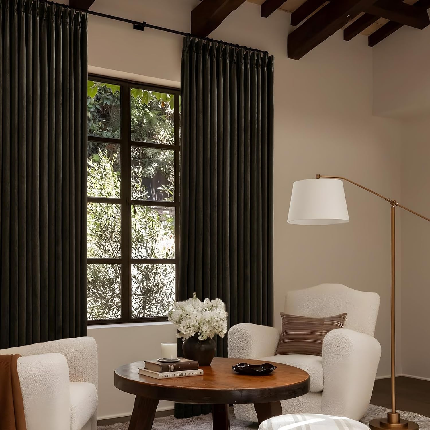 Brown Velvet Blackout Curtains 90 inches Length 2 Panels Set, Soft Thick Pinch Pleated Drapes for Bedroom Living Room, Thermal Room Darkening Window Panels with Back Tab and Hooks, 40 x 90,Tan