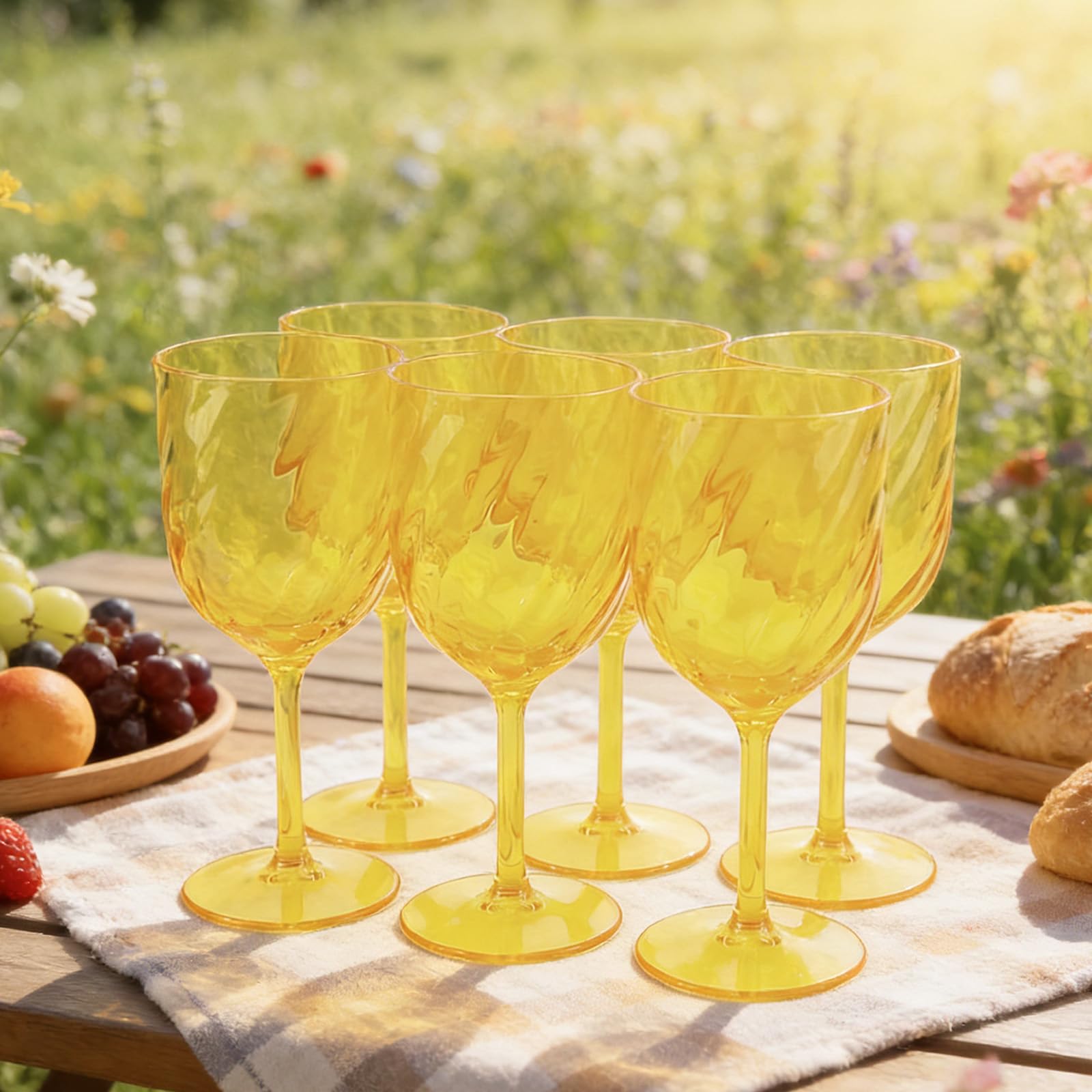 Lot de 6 verres à vin incassables en acrylique 425 ml pour intérieur et extérieur, sans BPA, incassables, jaunes