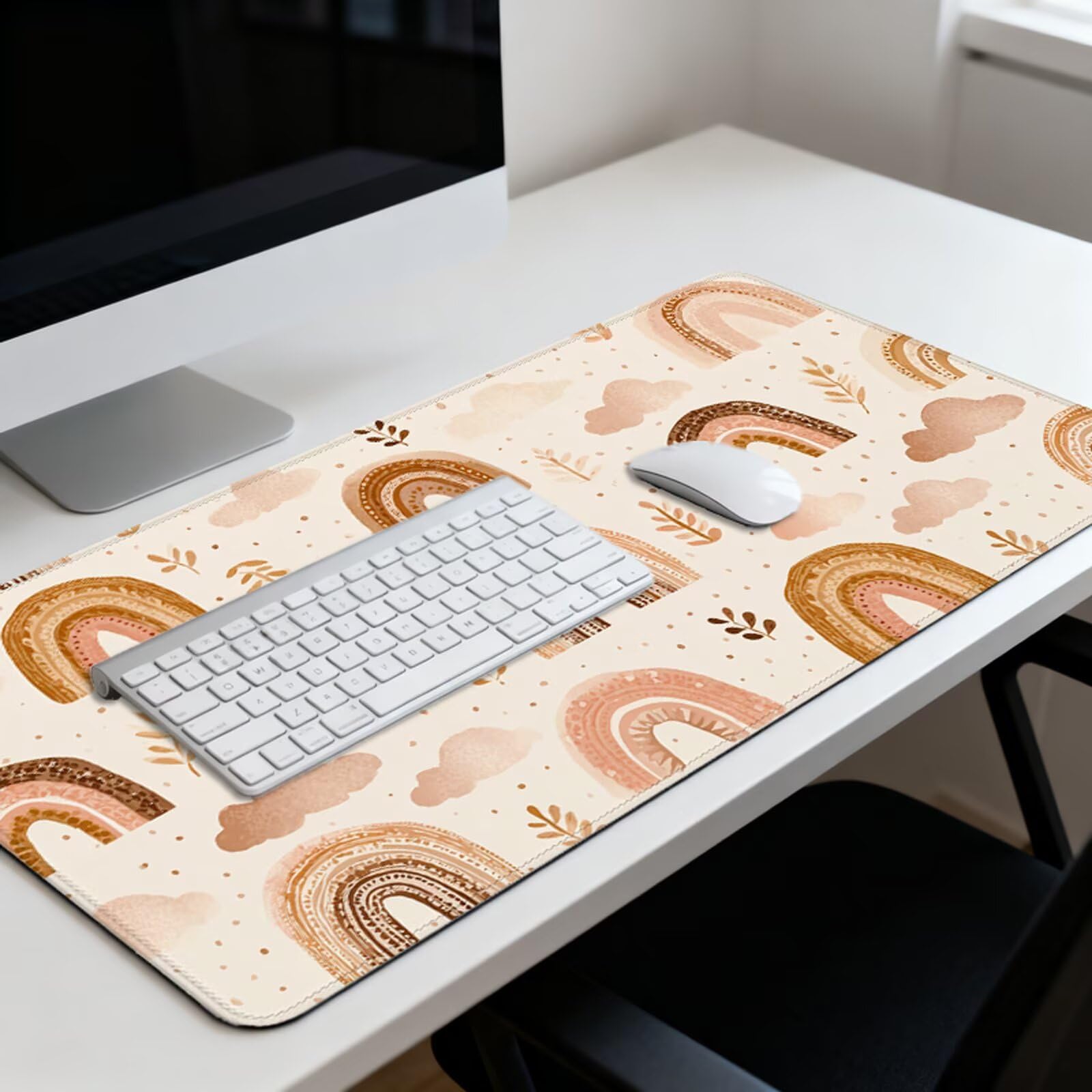 Pomarańczowa podkładka pod mysz XXL 1200 x 600 mm beżowa pod biurko z wodoodporną powierzchnią i antypoślizgową podstawą, podkładka pod mysz do biura, komputera, poprawia dokładność i szybkość 3Y-1389