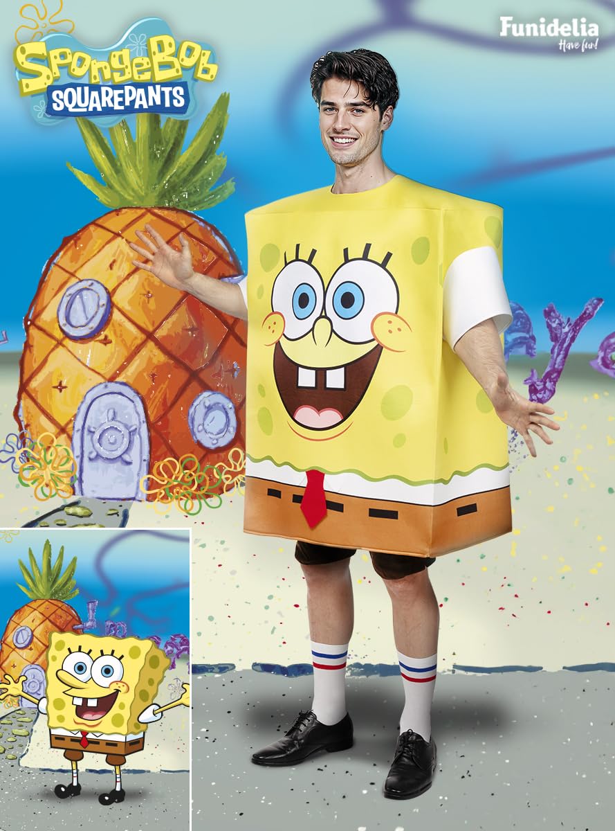 Funidelia Disfraz De Bob Esponja Para Adultos: Túnica Amarilla + Calcetines (Talla Única, Carnaval Y Halloween)