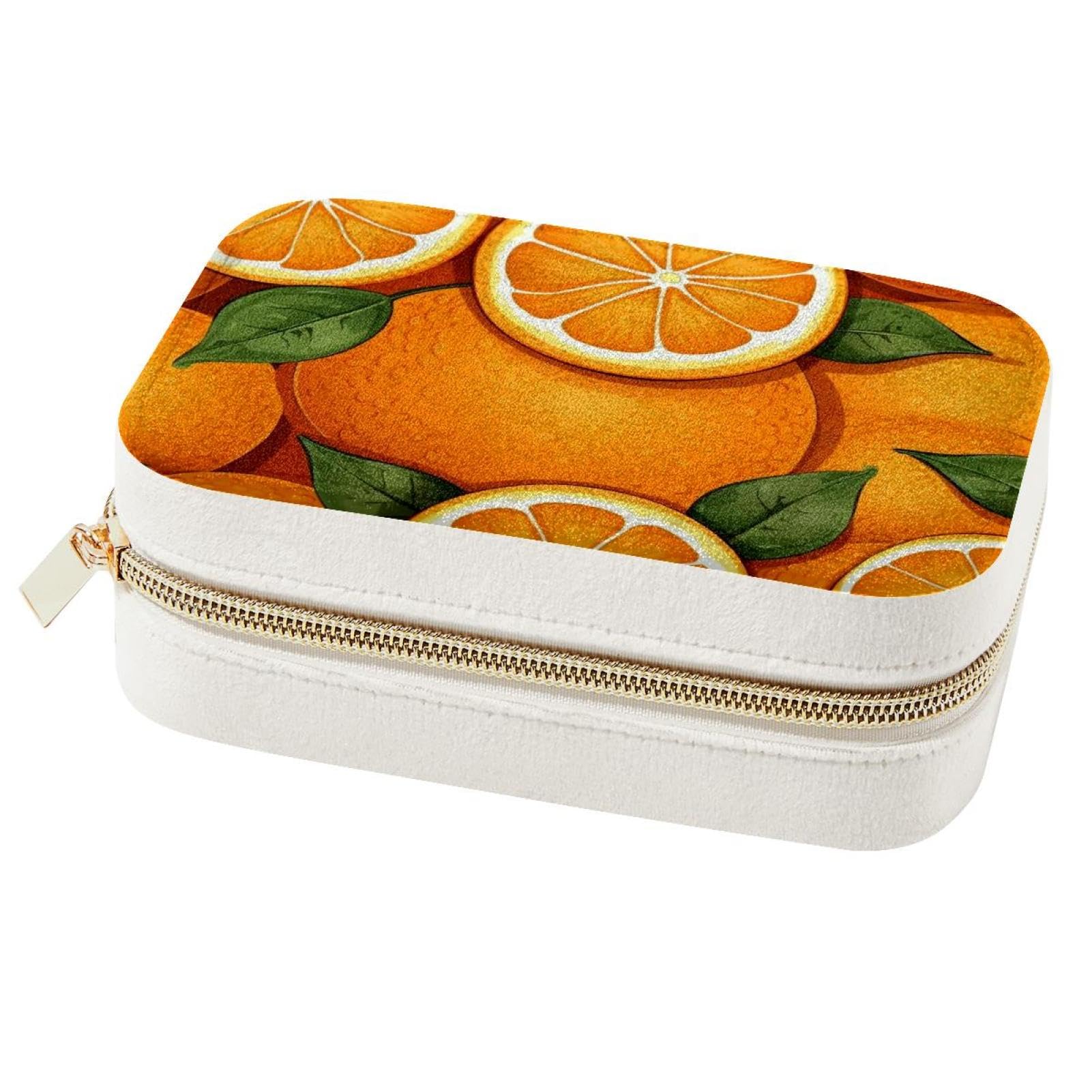Boîte à bijoux voyage femme orange coffret rangement boucles d'oreilles bagues
