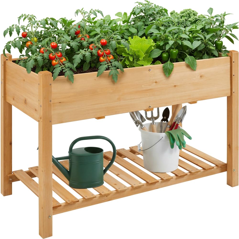 Yaheetech Huerto Urbano 2 Pisos con Estantes Jardinera Elevada de Madera Abeto Mesa de Cultivo para Plantas Flores Balcón Jardín 119x80x57cm