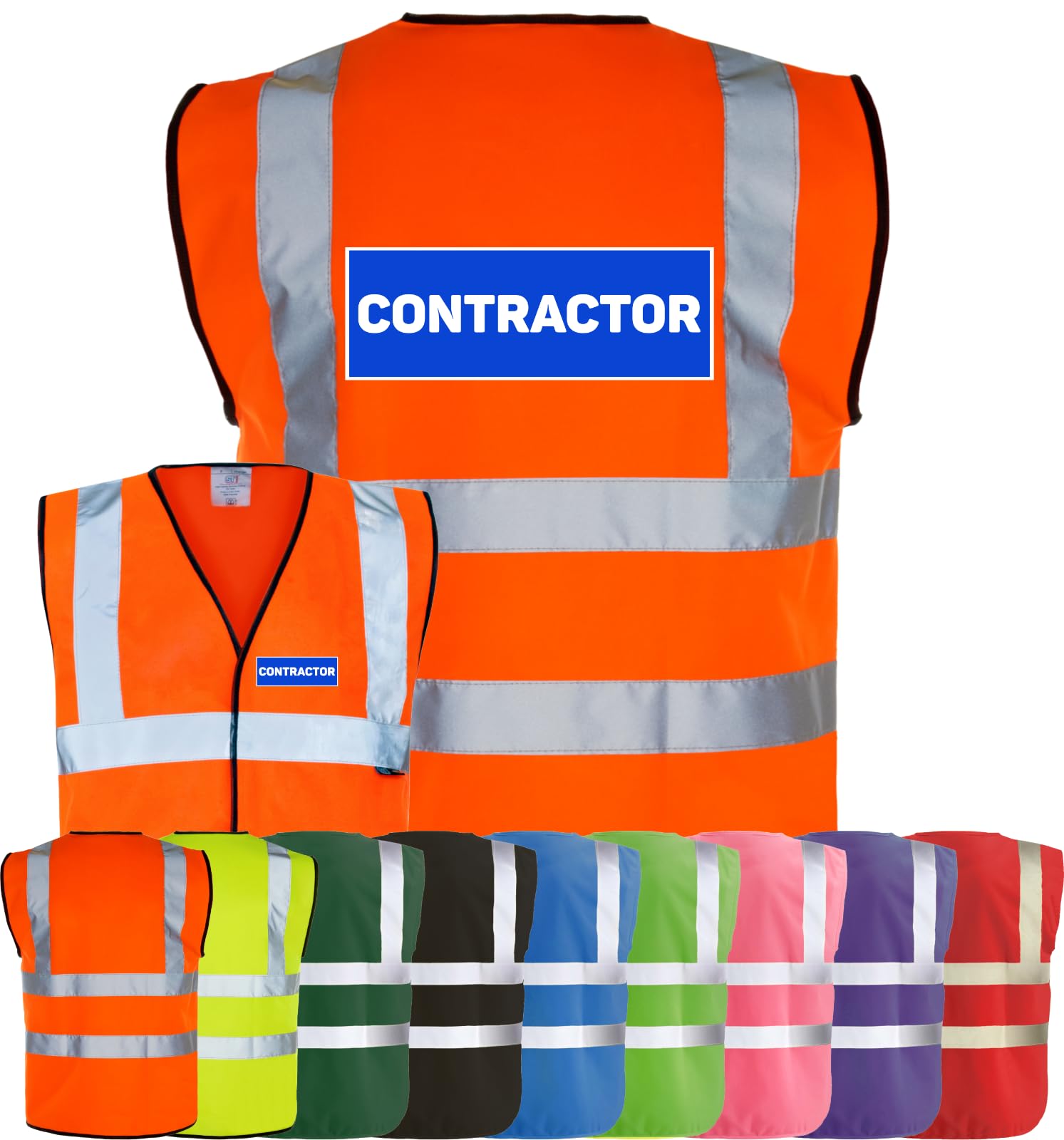 Corporate Togs CONTRACTOR Printed Hi-Vis Vest, Visibility Vest with 2 Band & Brace Reflective Strips, Fully EN471 Health & Safety Compliant | Protective Wear