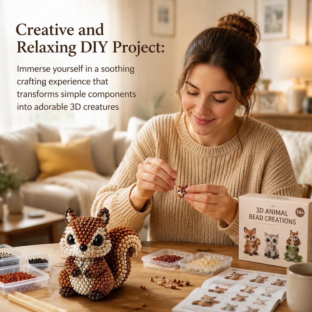 Set de Animales con Abalorios, Nuevo Kit DIY de Animales con Cuentas 20D, Lindos y pequeños Kits Abalorios Coloridas e Instrucciones(2pcs a)