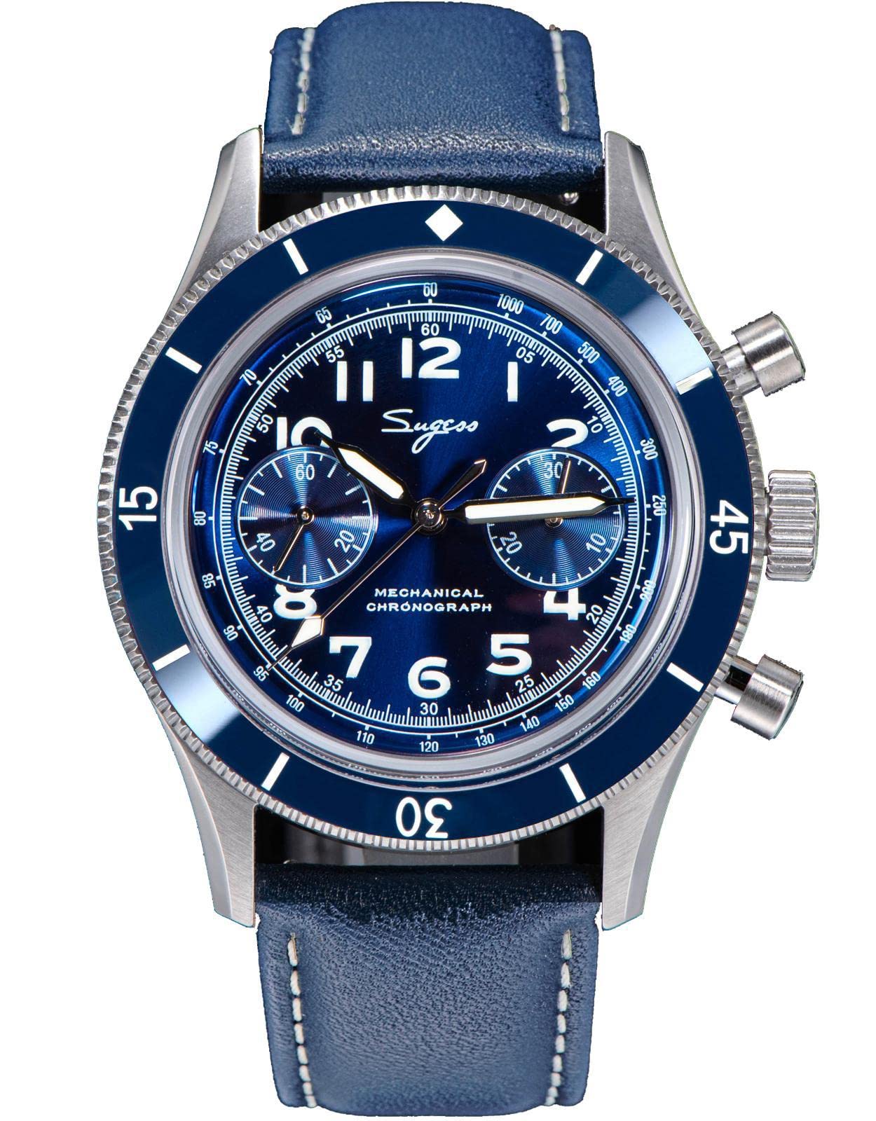 Sugess S423.01.E Herren-Armbanduhr, 42 mm, Gold, SWAN-Hals, Chrono, Möwe, ST1901, Uhrwerk, Saphirkristall, 1963, silber