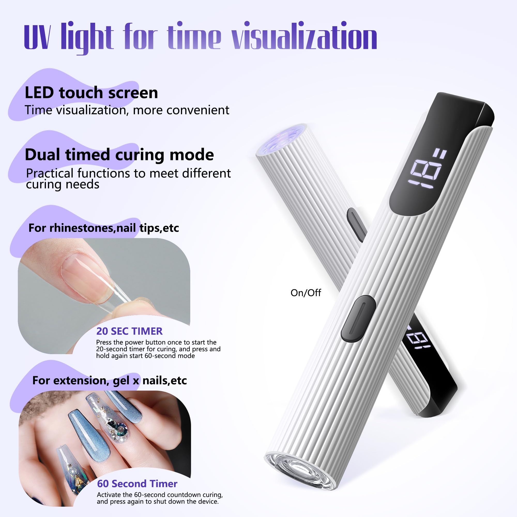 Romon Mini Lampada UV LED Unghie, USB Ricaricabile e Portatile, Lampada UV Unghie Piccola 3W, Lampada Gel Unghie con Supporto, 20/60 Timer, per Asciuga Unghie Salone di Casa, Bianco