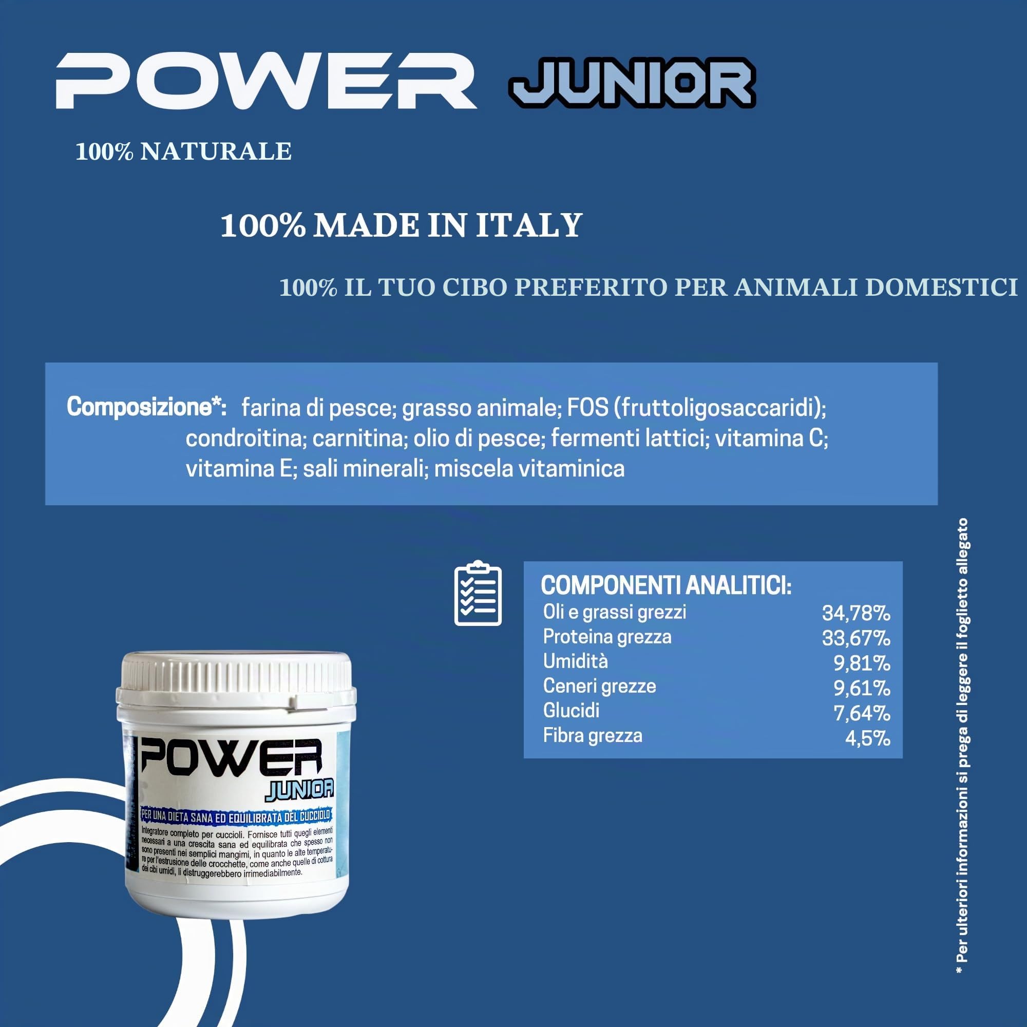 Power Junior 250 Integratore Alimentare per Cuccioli di Cane con Calcio, Vitamine e Fermenti Lattici (250g)