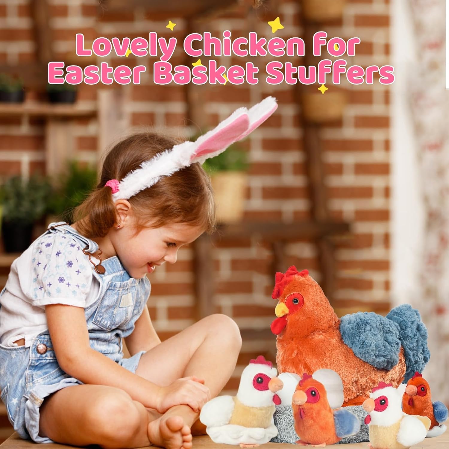 9 in 1 Chicken Stuffed Animal Set, Stuffed Chicken Plush Toy with Zippered Belly, Egg Laying Hen with Chicks and Eggs in Coop, Chickens Toys for Kids Easter Stuffer Christmas Birthday Gift