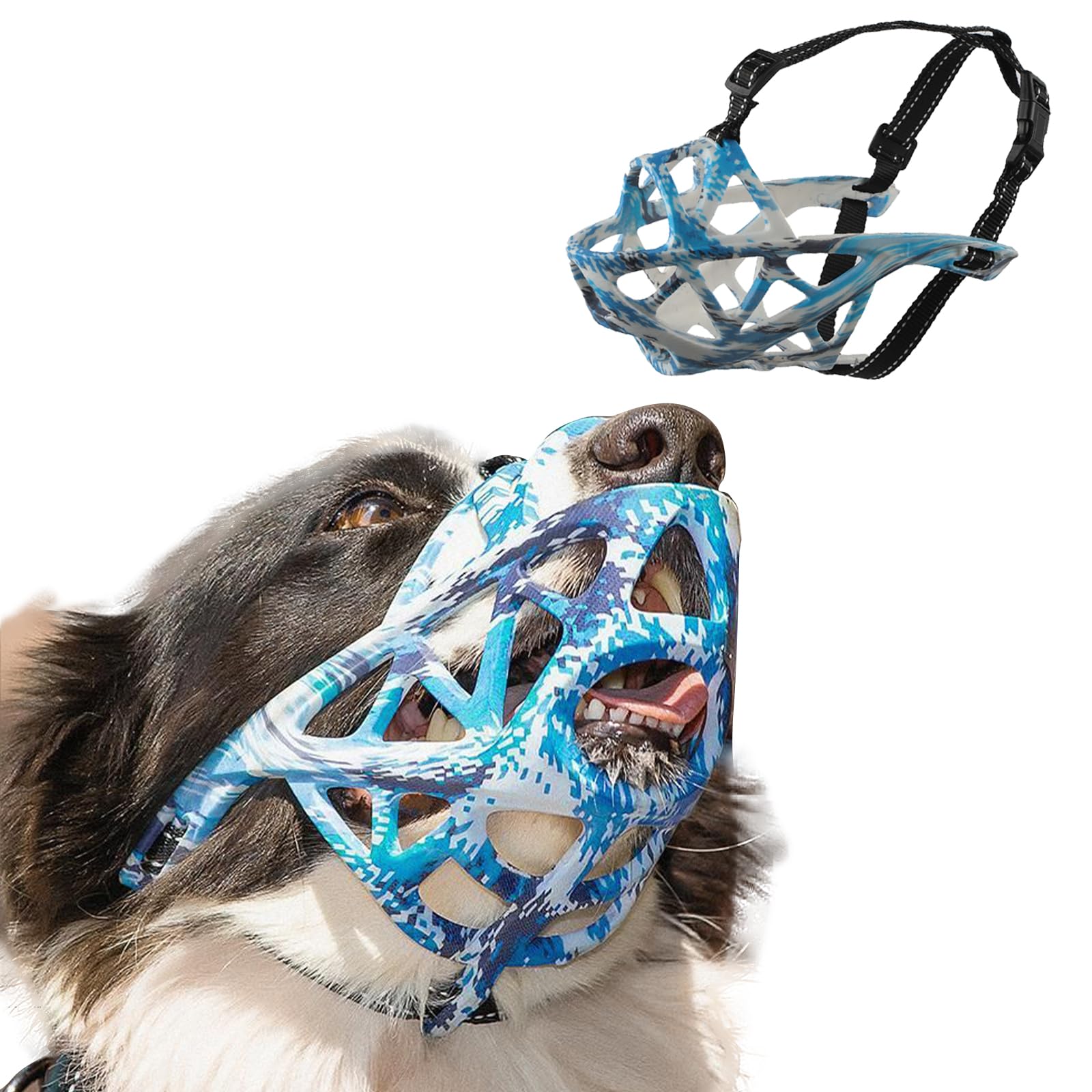 PETCUTE Maulkörbe für Hunde,Weicher Maulkorb für Hunde mit Reflektierender Streifen,Verstellbares Hund Maulkörbe,für Kleine,Mittlere und Große Hund,Verhindert Bellen,Beißen und Kauen