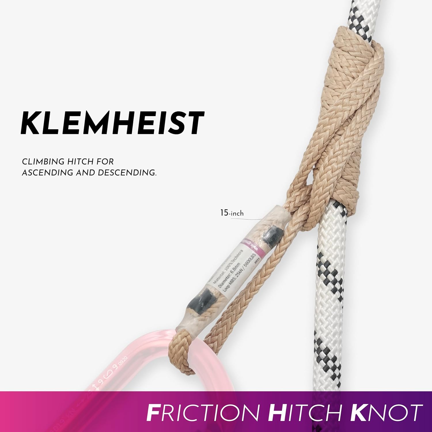 GM CLIMBING 6.8mm Endless Prusik Loop 100% Technora 25kN Heat Resistant Friction Hitch Cord Hollow Braid for Rappel Abseil Backup, Adjustable Anchor Set-up, Rescue Rigging Hammocks