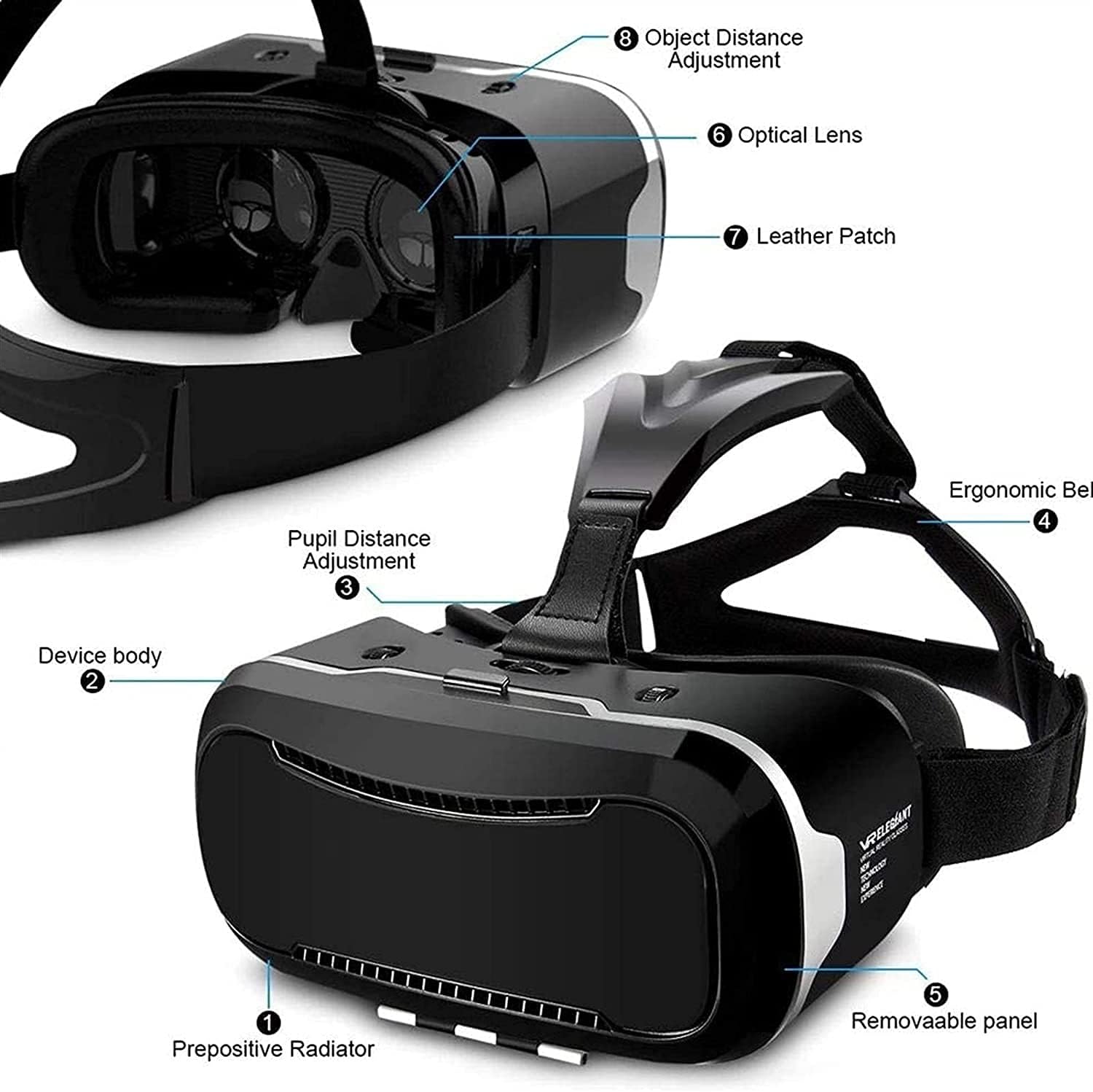 VR Headset, 3D Glasses Virtual Reality Headset for VR Games & 3D Movies, VR Headset for iOS & Android Phone,VR Glasses Suitable for Kids and Adults, Compatible with 4.5-6.0 Inch Smartphones
