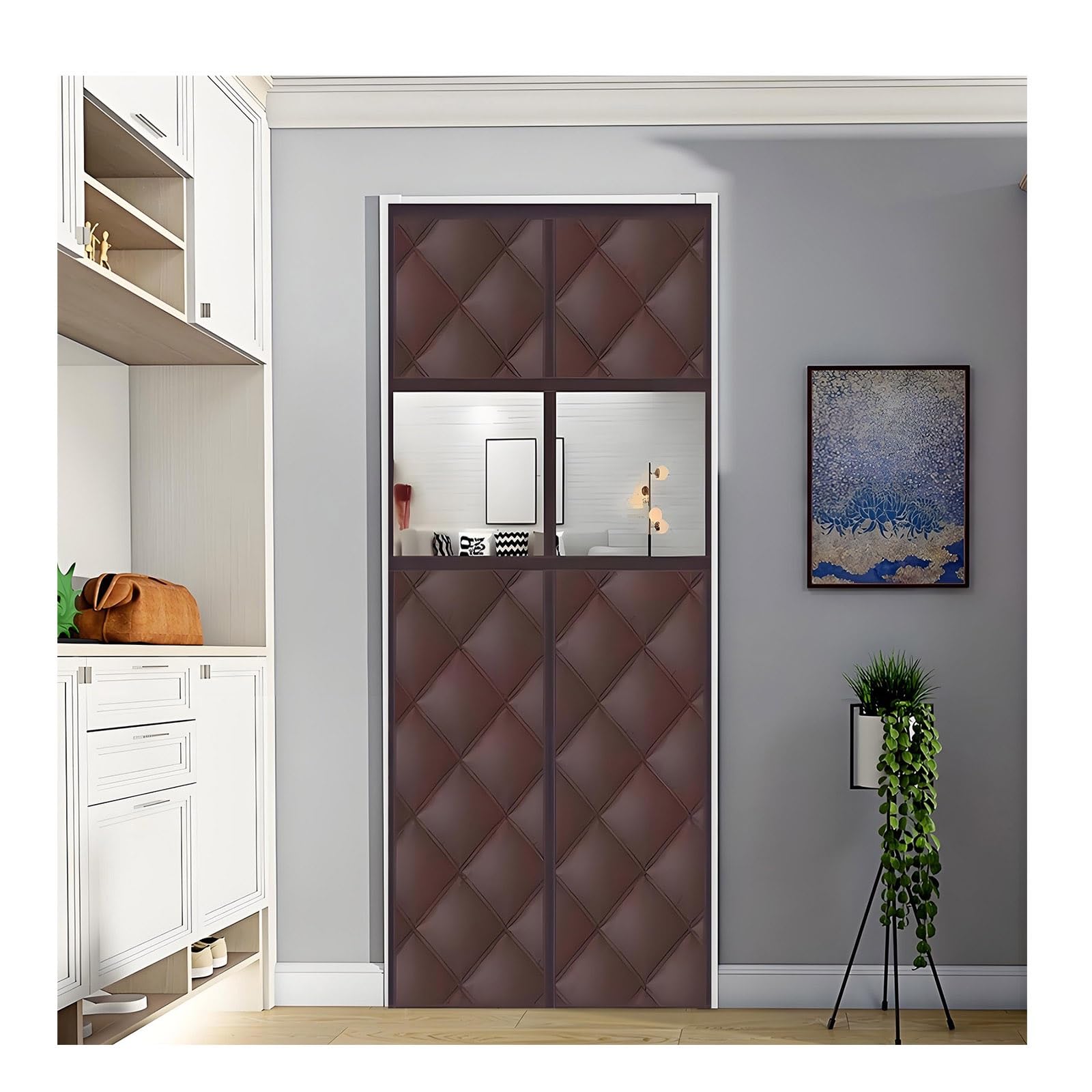 Rideau de porte magnétique isolant contre le froid et réduction bruit marron 95x205cm
