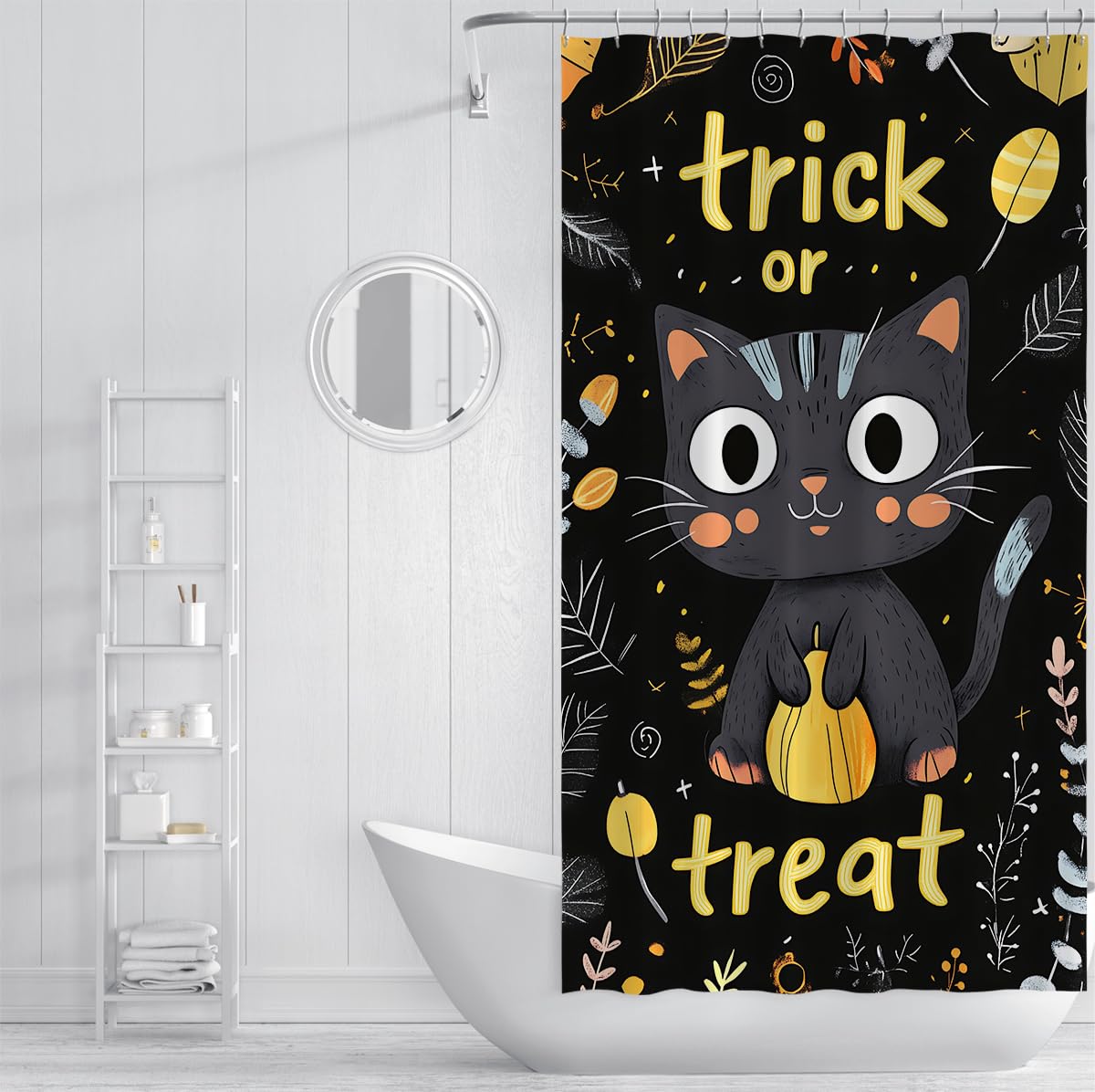 Cortina de Ducha Gato Negro Lindo Halloween Truco Trato 150x200cm