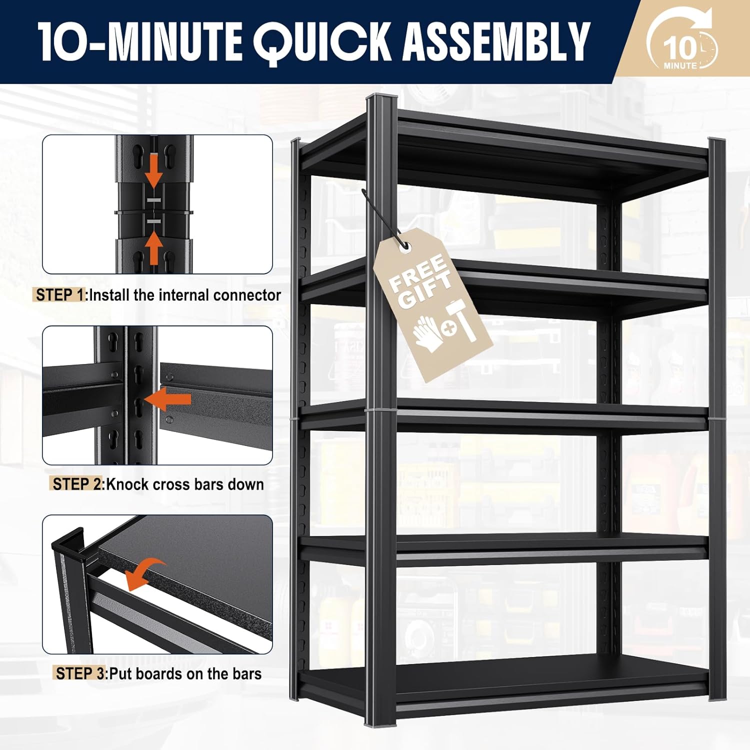 5-Tier Heavy Duty Metal Garage Shelving, 71.2"Hx46"Wx20"D, Adjustable Storage Shelves Unit for Garage Storage, Metal Shelving & Shelves Organizer for Home, Warehouse, Workshop & Commercial Use