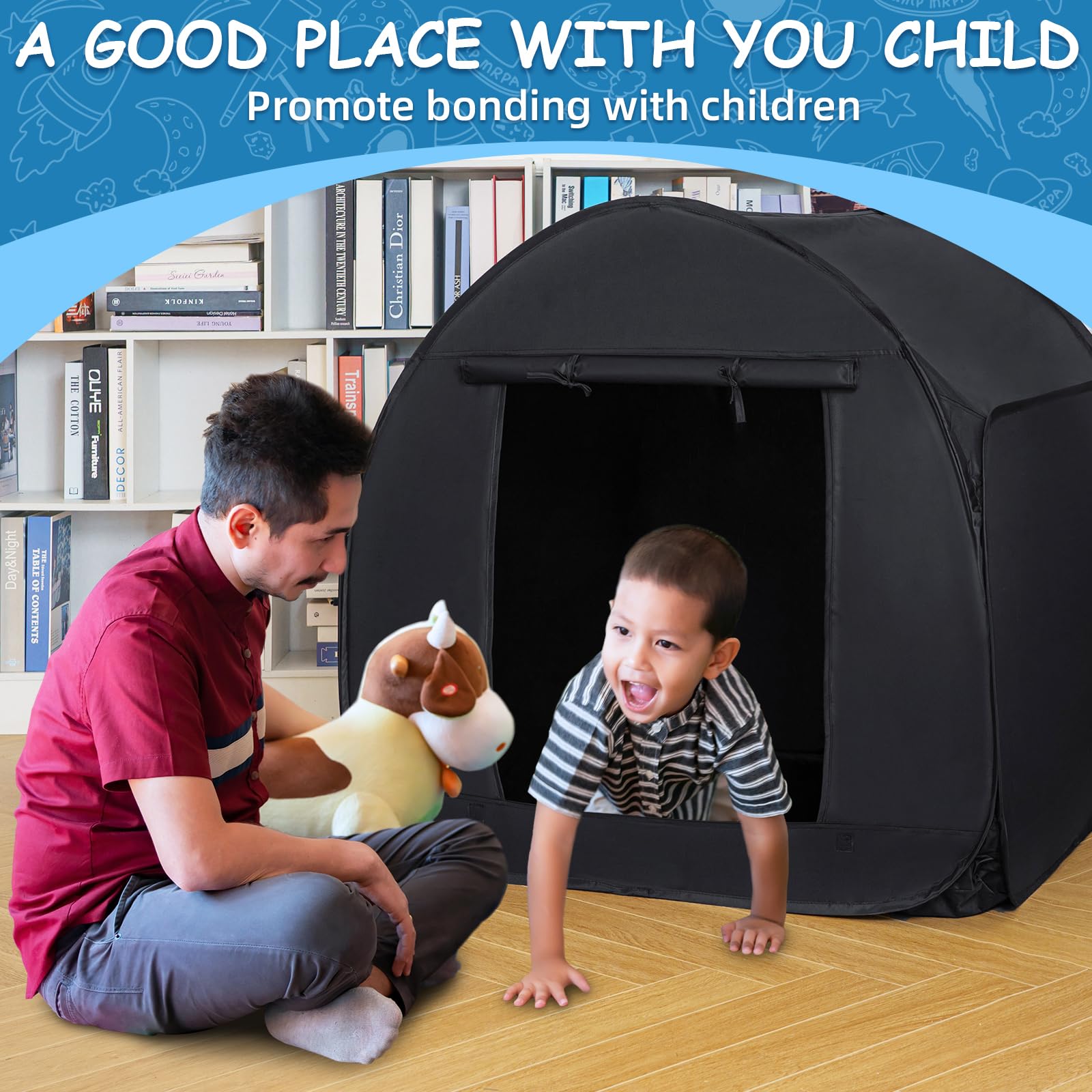 Sensory Tent for Kids, All-Black Blackout Tent for Children Relax & Reduce Anxiety & Improve Focus, Portable Pop-Up Play Tent with Travel Bag, Children's Calm Corner - Image 3