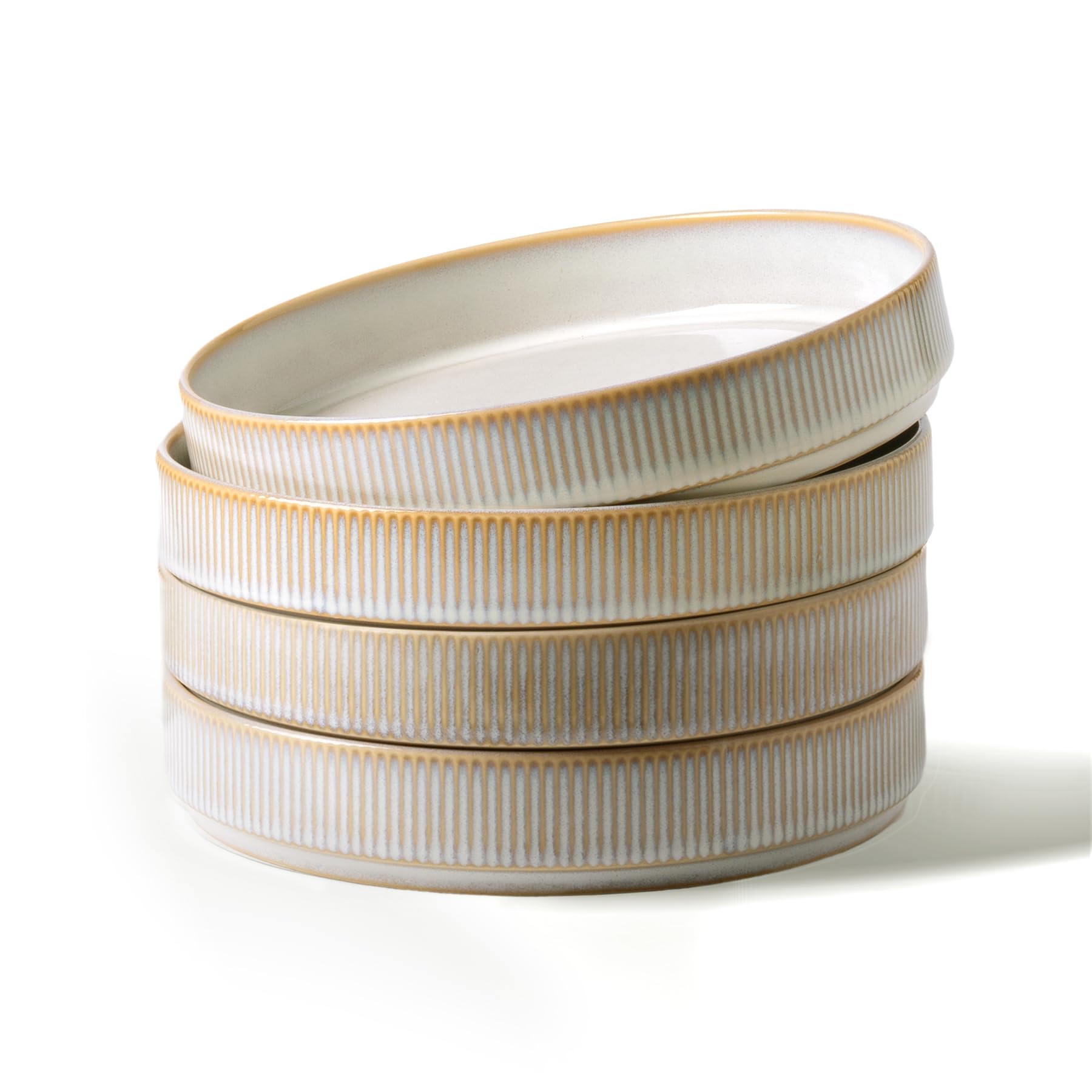 famiware Star 8.25" Pasta Bowls, Large Dinner Bowls Set of 4, Salad Bowl Plates, Shallow Bowls for Eating, Cappuccino White