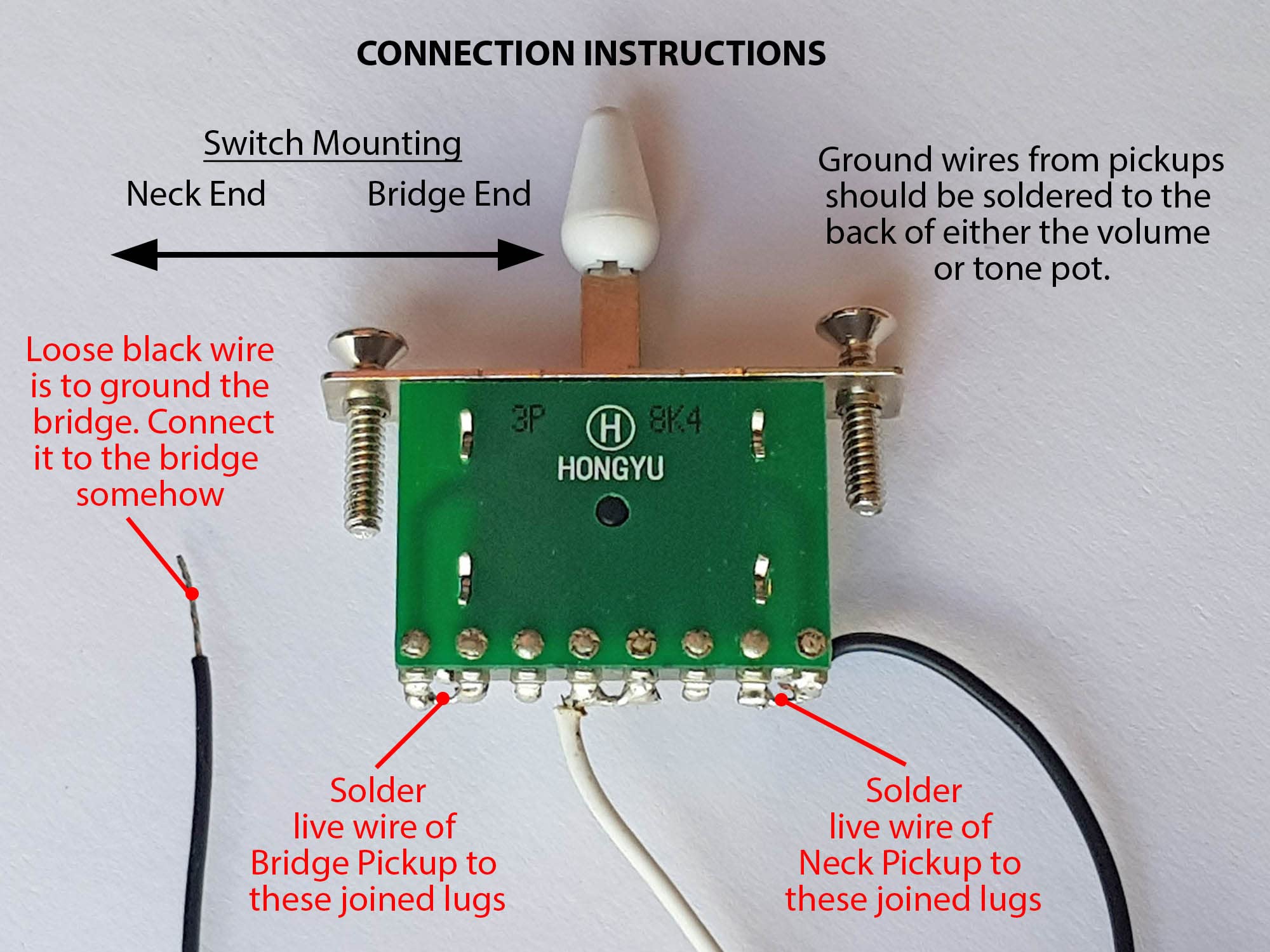 Arnés de cableado para Telecaster - 1 volumen, 1 tono, interruptor de palanca de 3 vías y conector para guitarras Tele