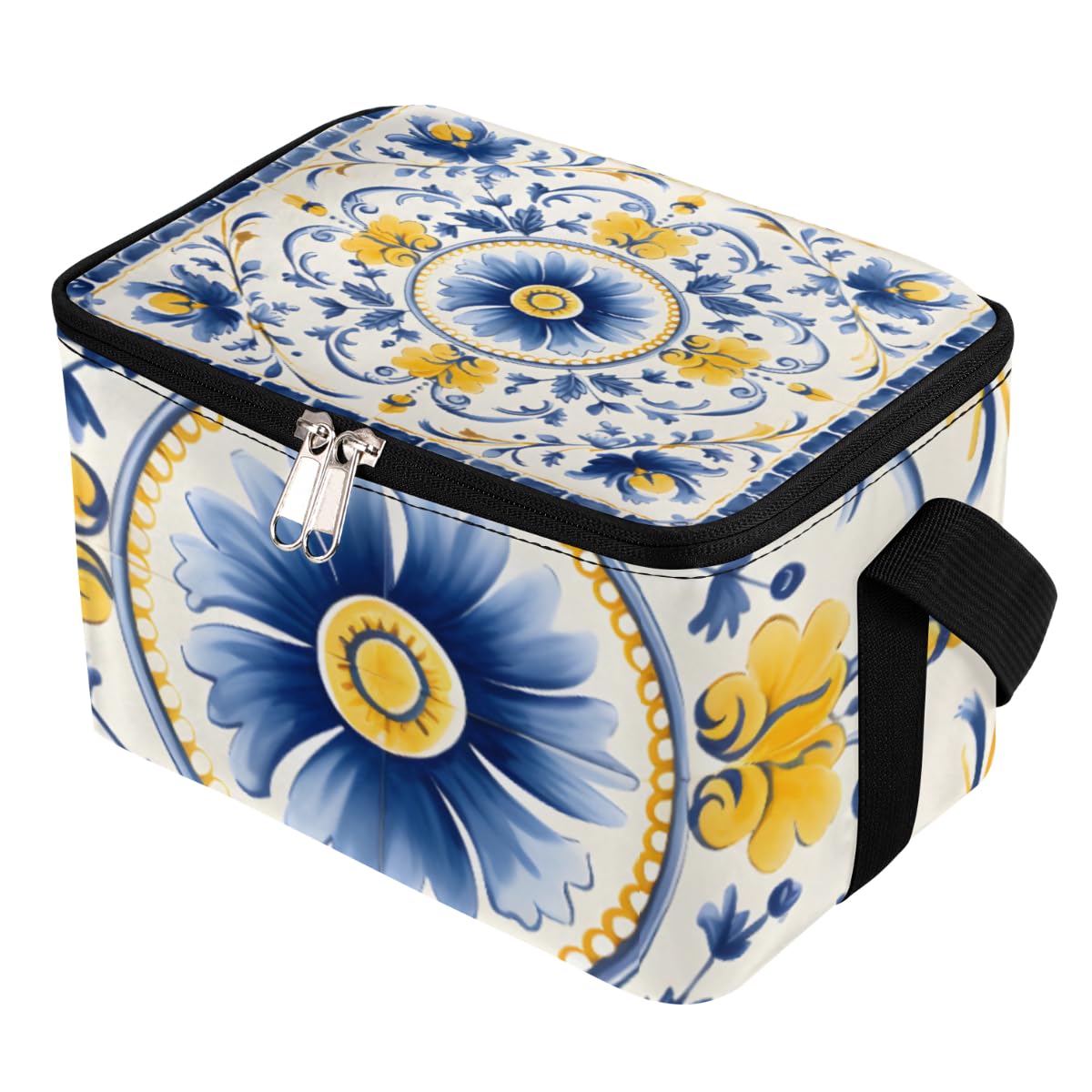 Lunch Bags for Women Men 9 Cans,Floral Texture Hot & Cold Food Delivery Bag Insulated Grocery Bag Insulated Lunch Box Mandala Cooler Bag for Office Work Picnic Beach