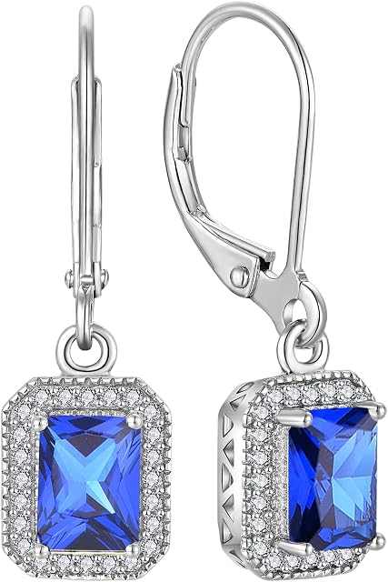 YL Drop Earrings 925 Sterling Silver 12 Birthstone Square Cubic Zirconia Dangle Earrings for Women