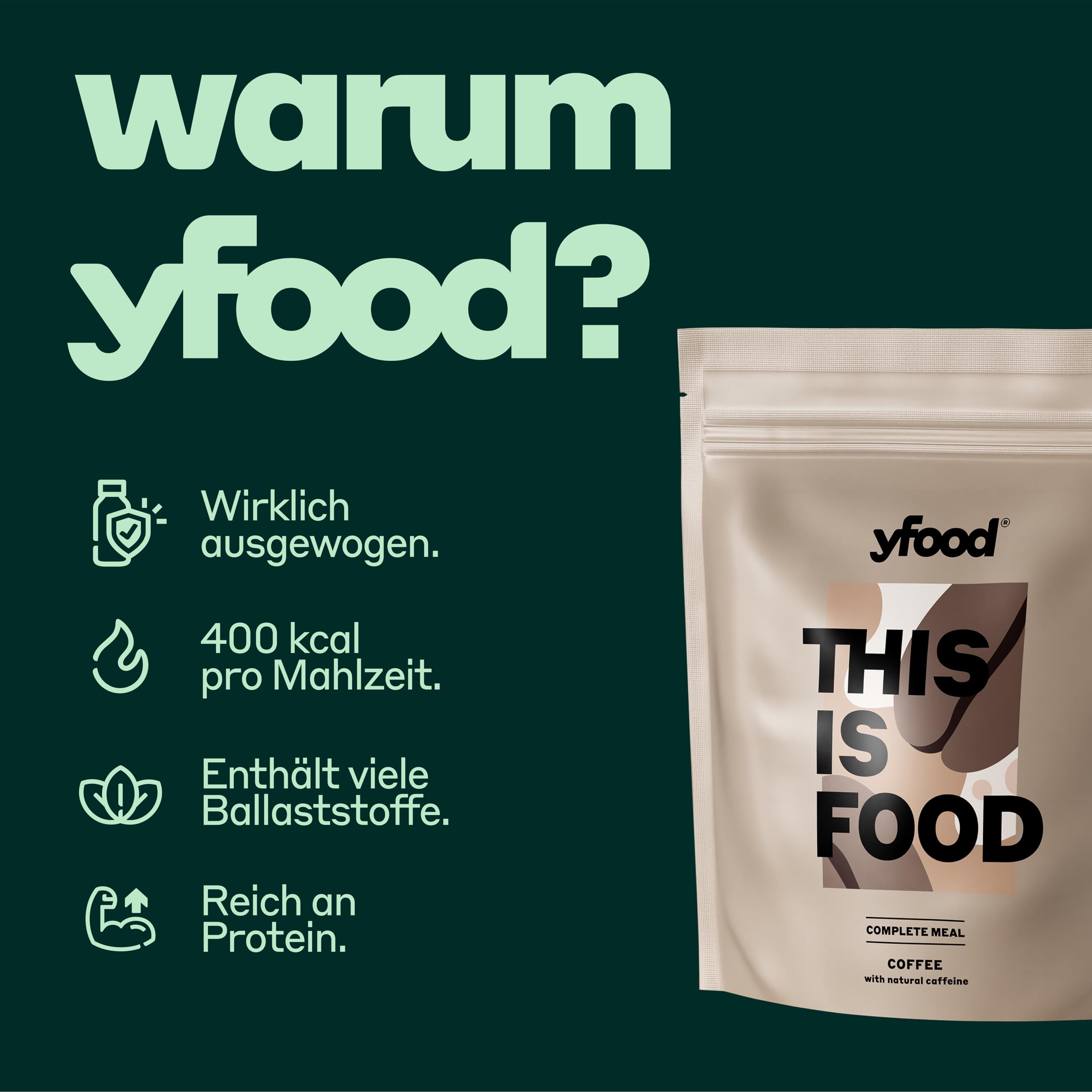 yfood Caffè - 12 pasti da 400 kcal in polvere - 26 g di proteine, vitamine e minerali - Gusto: caffè
