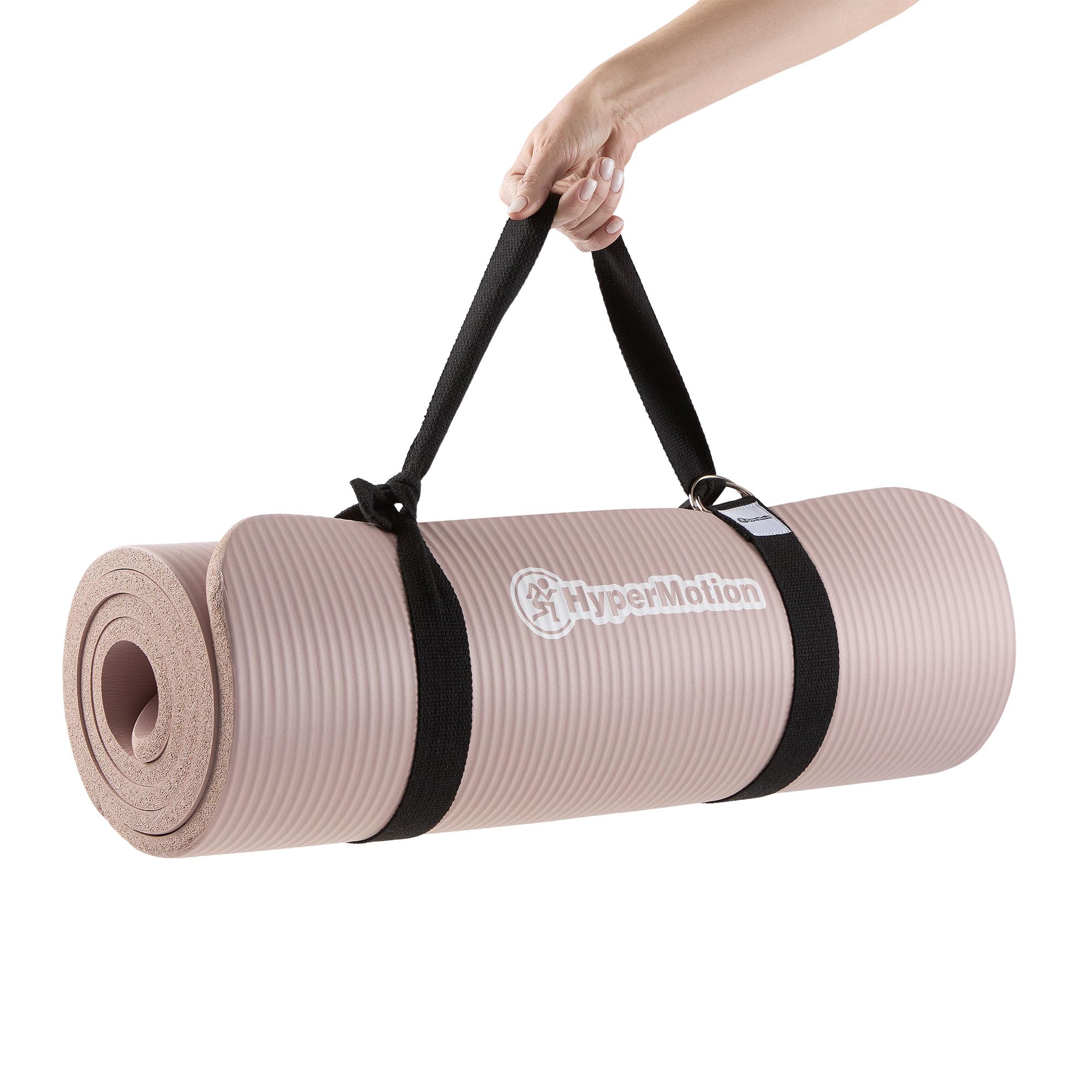 HyperMotion Mata do Ćwiczeń Fitness i Jogi NBR 183x61x1,5 cm Brudny Róż, Antypoślizgowa 15 mm, z Paskiem do Ćwiczeń i Przenoszenia, Gruba Mata do Jogi, Pilates i Stretchingu