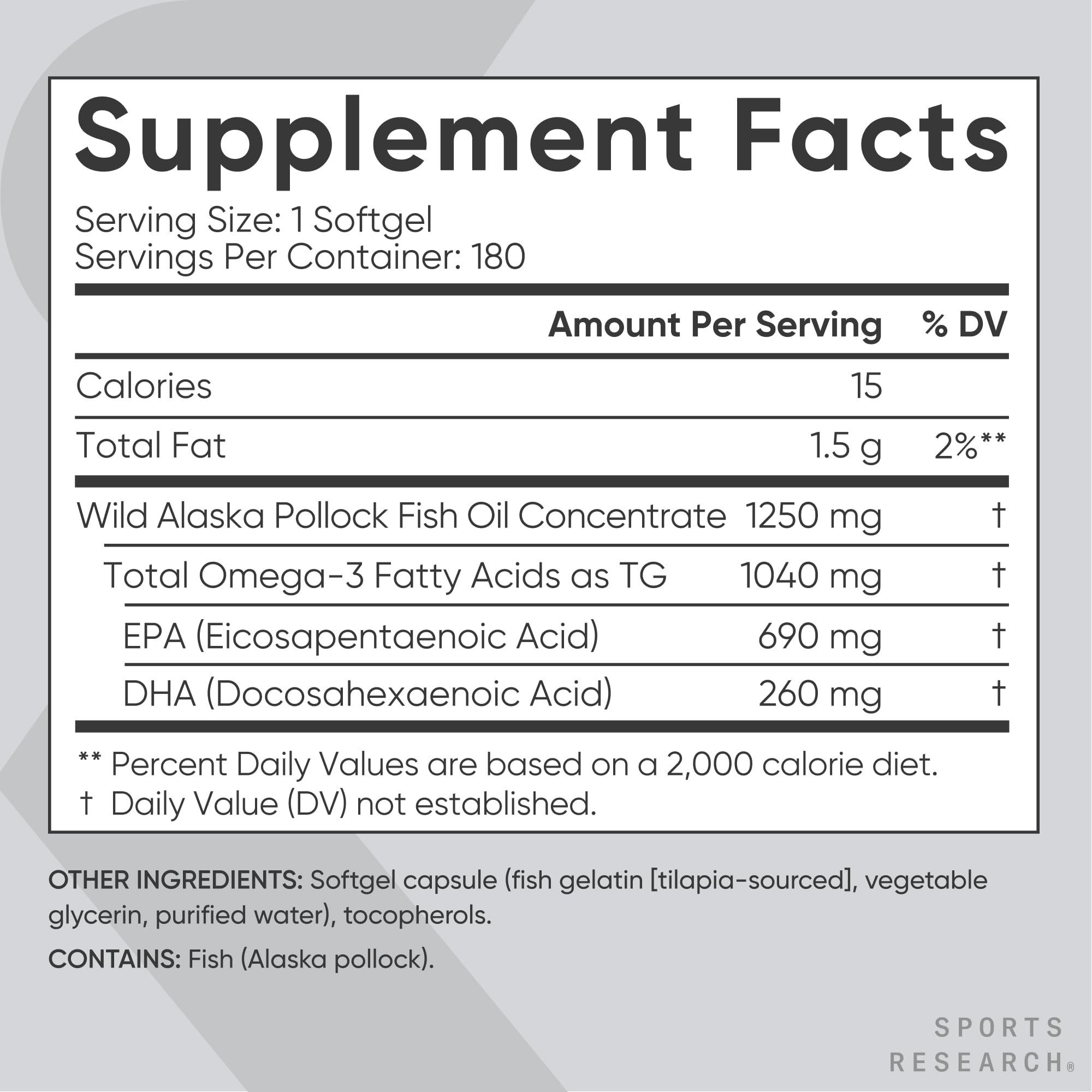 Sports Research® Omega-3 Fish Oil 1250mg from Wild Alaska Pollock,180 Count — Amazon image 5