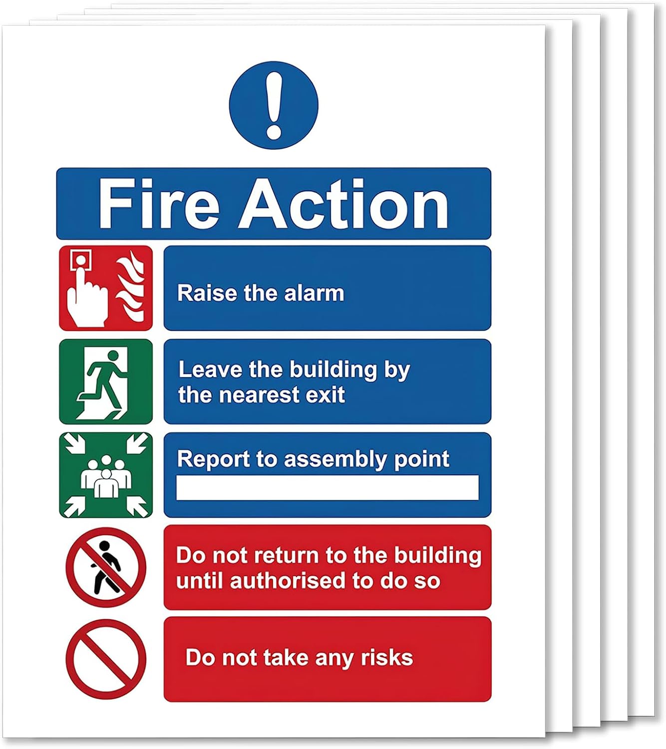 5 Pcs Fire Action Notice Sign, 20 * 15cm/7.9 * 5.9inch Fire Essential ...