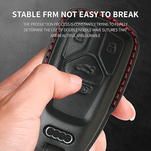 Miniatura 7 de Tukellen Funda para llavero Audi de piel auténtica con llavero, protector de cuero compatible con llave inteligente Audi A4 Q7 Q5 TT A3 A6 SQ5 R8 S5