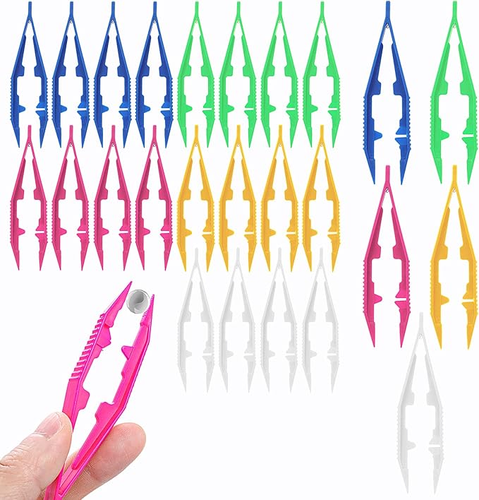 ASTER 4 Inch Plastic Tweezers Pack of 25, Plastic Beads