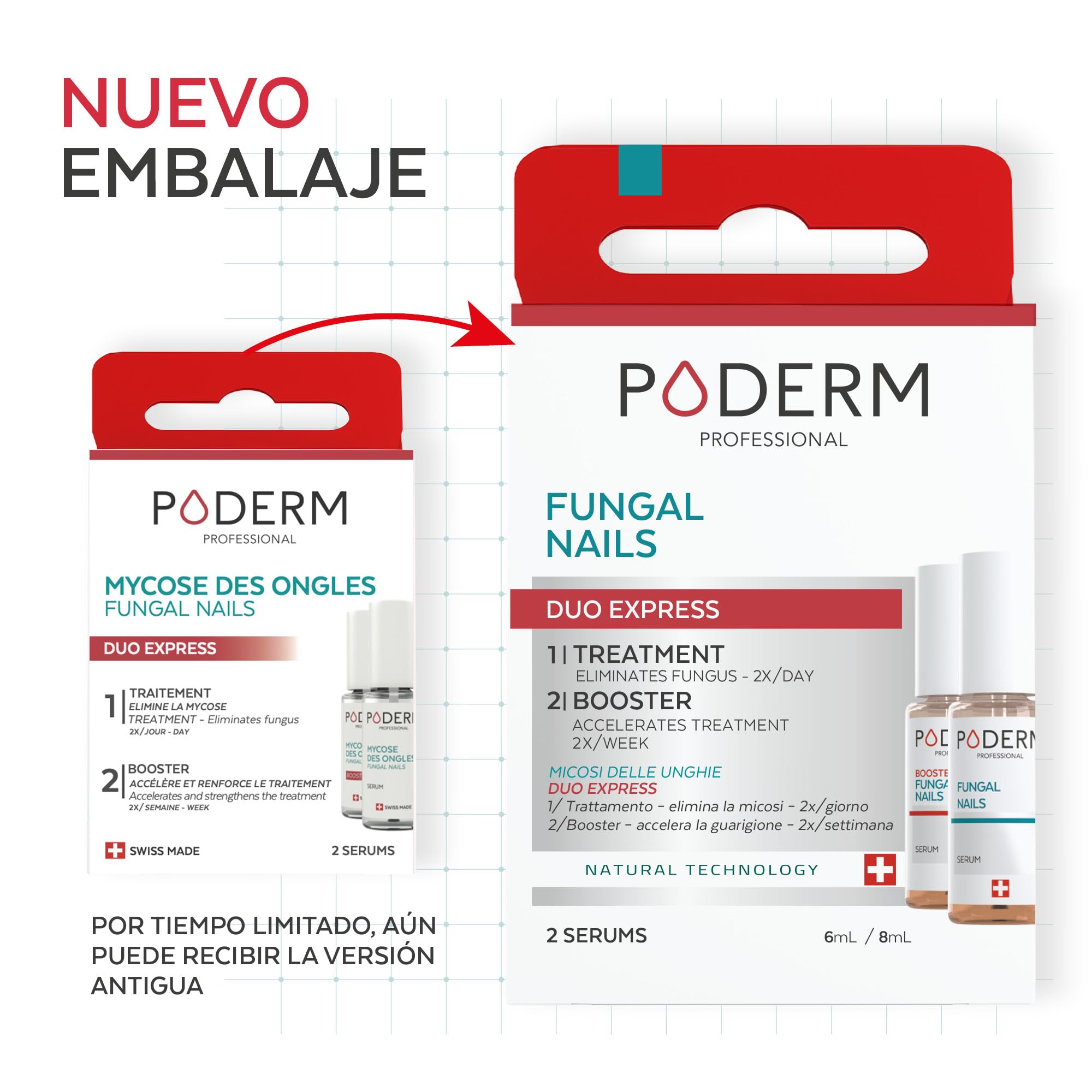 PODERM 2en1 Tratamiento Hongos en las Uñas de los Pies | Pack Duo - Sérum & Booster | Cuidado Potente y Rápido para Uñas Amarillas y Dañadas | 100% Natural - Desarrollado por una Podóloga en Suiza