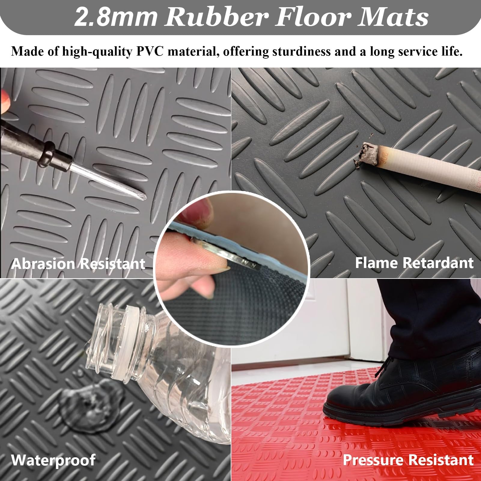 UrbanUp Gummimatte Gummi-Riffelplattenboden, Gummidichtung mit Rutschfester Rückseite, Garagenbodenmatten für unter Dem Auto, Garage-Eingangsmatte(Red,0.9 x 0.9m (3.0 x 3.0ft))