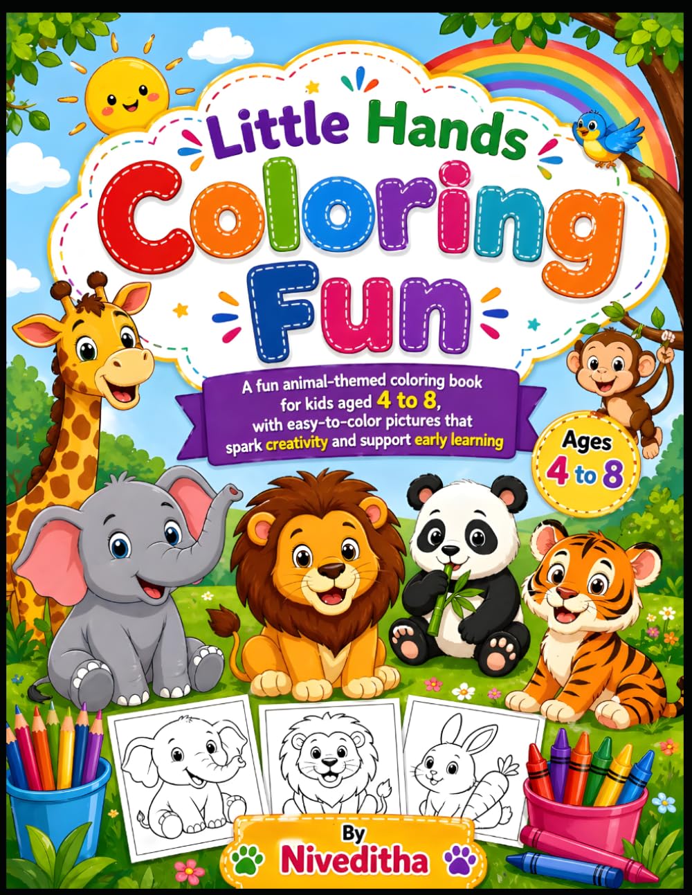 Little Hands Animal Coloring Fun: Cute and Easy Animal Coloring Book for Kids Ages 4-8