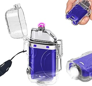 SKRFIRE Electric Lighter Transparent Waterproof Lighter Dual Arc Lighter with LED Flashlight,Windproof Lighter Rechargeable USB Lighter Flameless Plasma Lighter for Camping Hiking Outdoor Survival