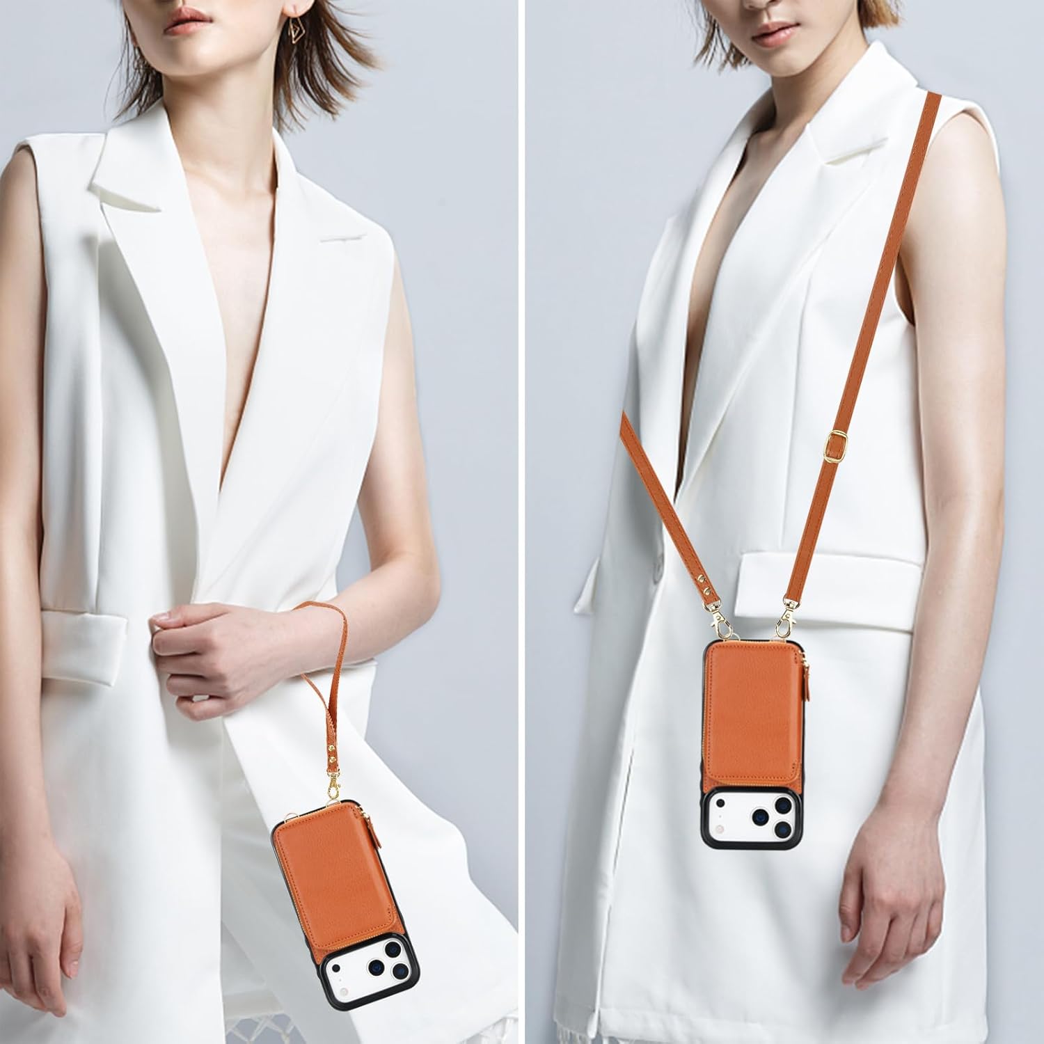 Bocasal Crossbody Wallet Case for iPhone 17 Pro Max, RFID Blocking Leather Purse Case with Card Holder, Protective Handbag Flip Cover with Zipper Wrist Strap Lanyard for Women 5G 6.9 Inch (Brown) - Image 5