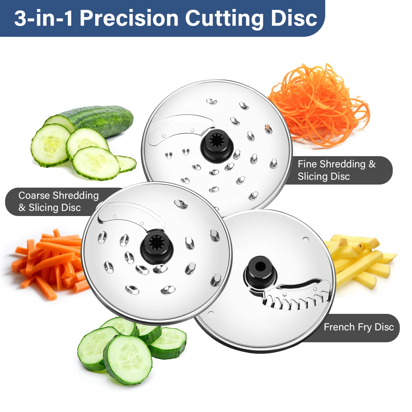 SNDOAS Küchenmaschine, 1100W Multifunktional Food Processor, 3,2 L Rührschüssel Teig Kneten, Küchenmaschine Zerkleinerer, 1,5 L mixer, Mahlwerk, Dunkelblau
