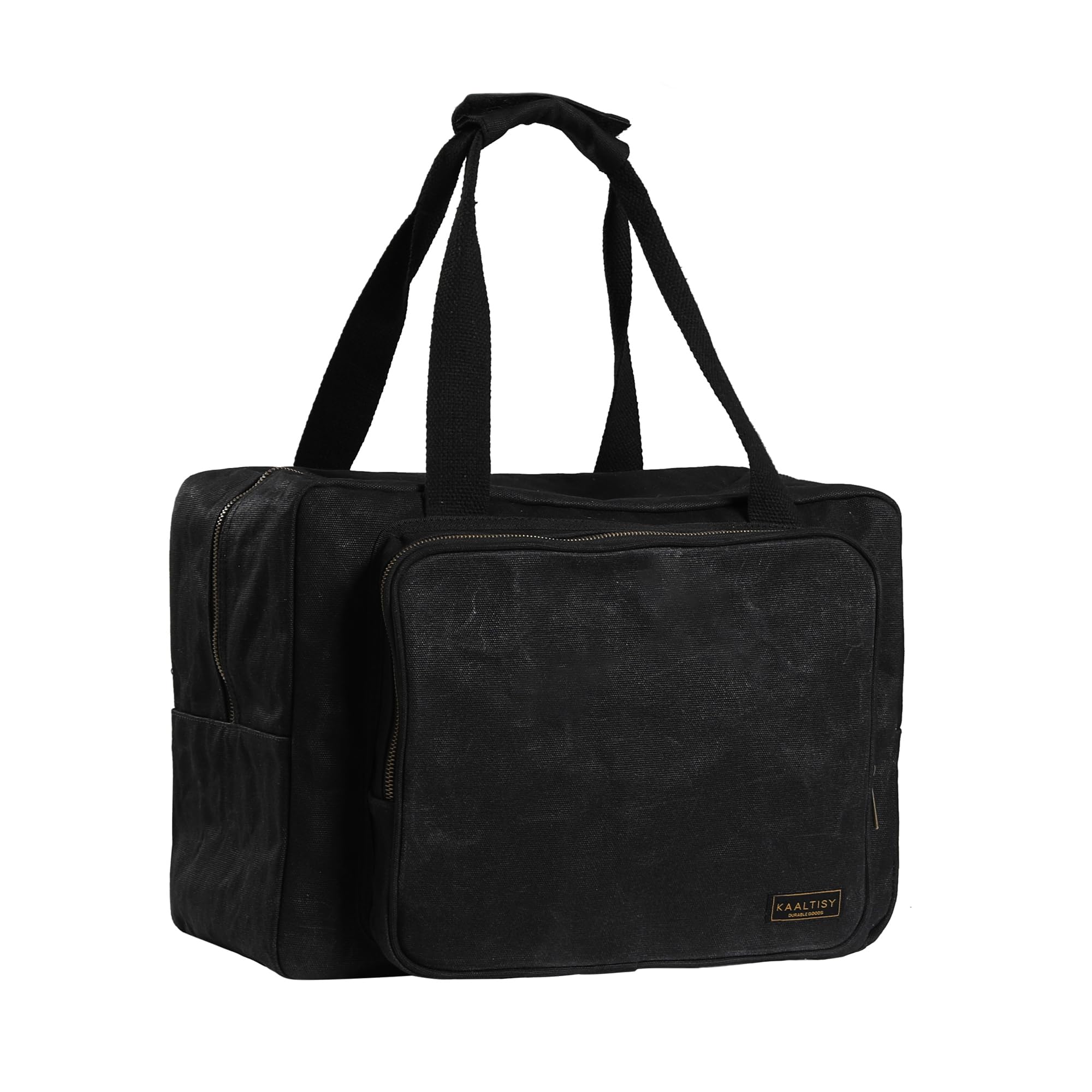 Kaaltisy Black Canvas Tote Bag, 16Oz Waxed Canvas Tool Bag Organizer - 1 Large Capacity & 2 Zipper Pouches - Multipurpose Garden Tote, Tool Storage Tote For Contractor Plumber Electrician