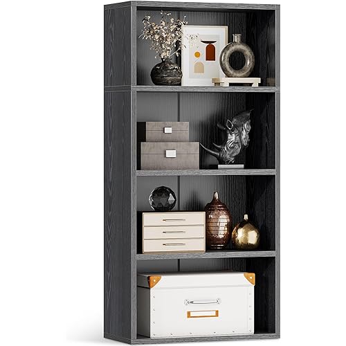 Casaottima 4-Tier Open Bookshelf and Bookcase, Floor Standing Display Storage Shelves for Living Room, Tall Book Shelf for Bedroom, Home Office, Dining Room, Black