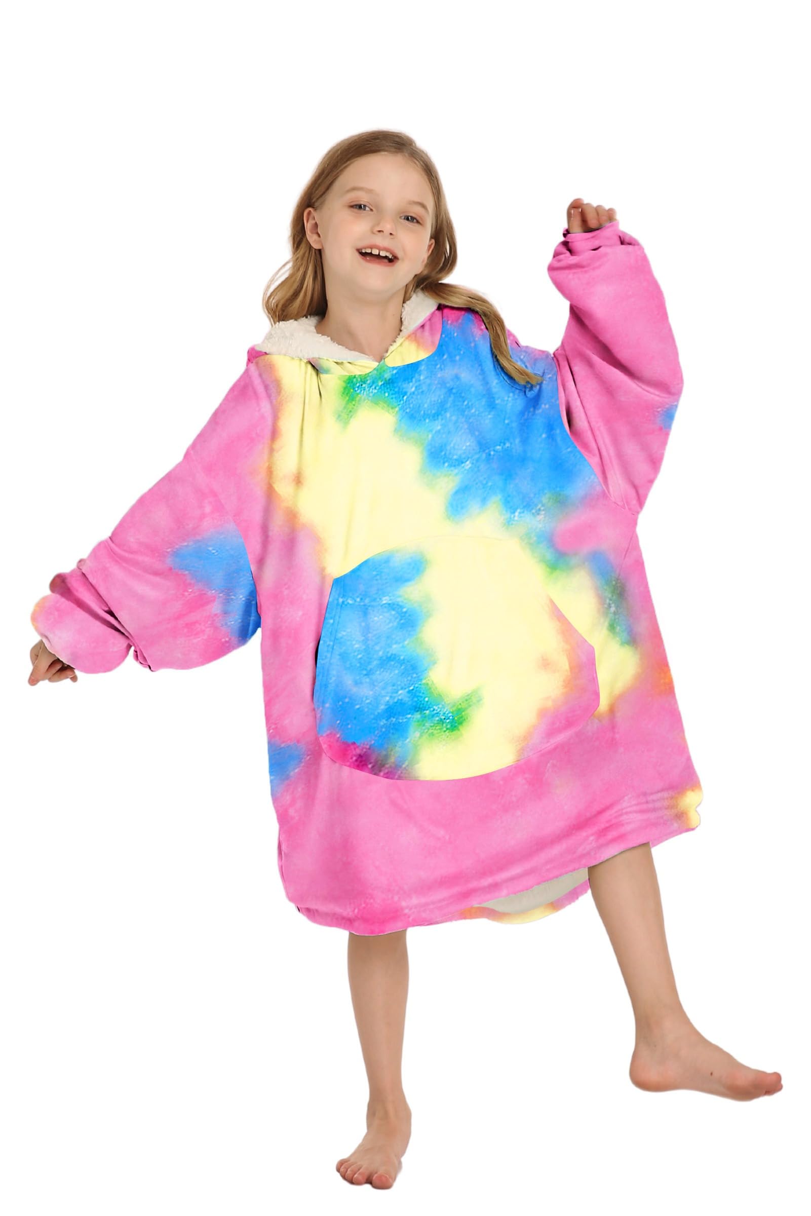 Adisputent Kids Blanket Hoodie Oversized Snuggle Fluffy Sweatshirt Fleece Blanket with Giant Pocket Soft Warm Cozy Sherpa Hoodie Wearable Blanket for Teens Girls Boys
