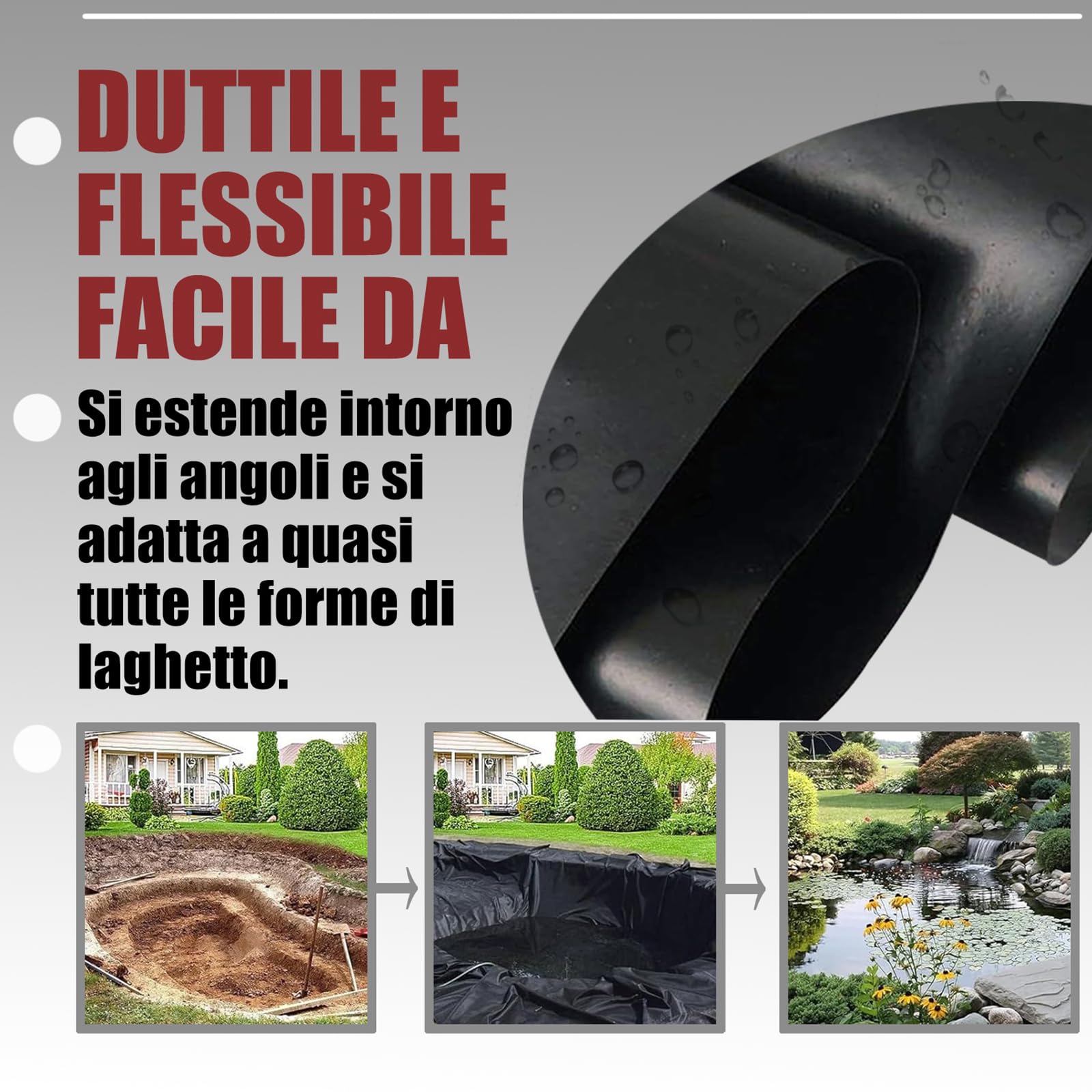 Telo Laghetto, Rivestimento per laghetto, Telo per Laghetto per Laghetti, Rivestimento per Laghetto Resistente, Fodera per Laghetto Flessibile per Piscina Giardino per Laghetti(3×4m)
