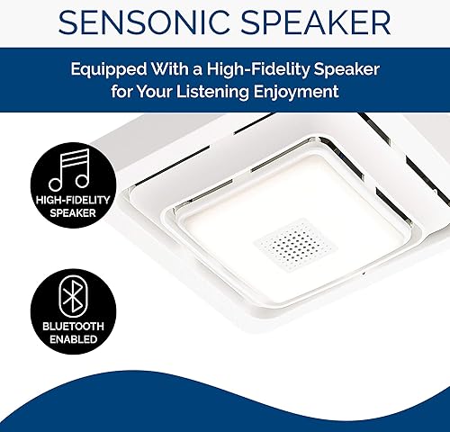 Miniatura 4 de Broan-NuTone SPK80L - Luz LED de ventilación con altavoz Bluetooth para baño 80 CFM ventilador de baño de 25 Sones color blanco
