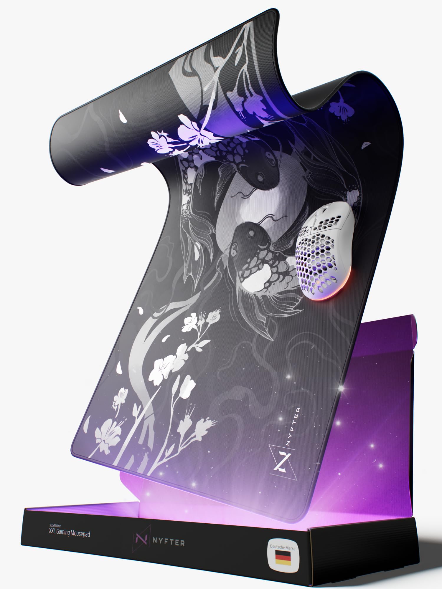 Nyfter - XXL Gaming Mauspad Nyfpad - 900x500mm Koi Premium Gaming Mousepad (Blossom-Black)