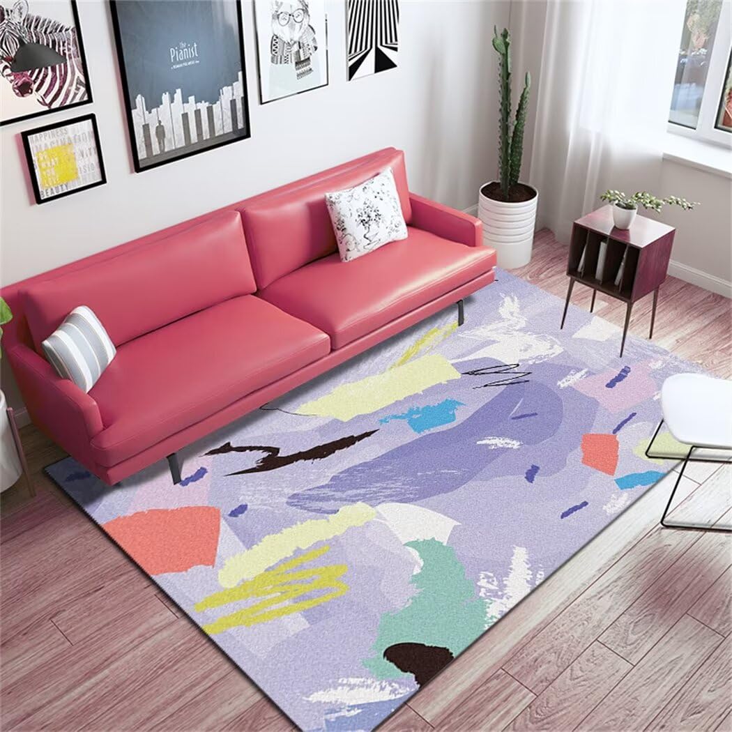 Tapis lavable en machine salon grand tapis de jeu abstrait violet 160x240