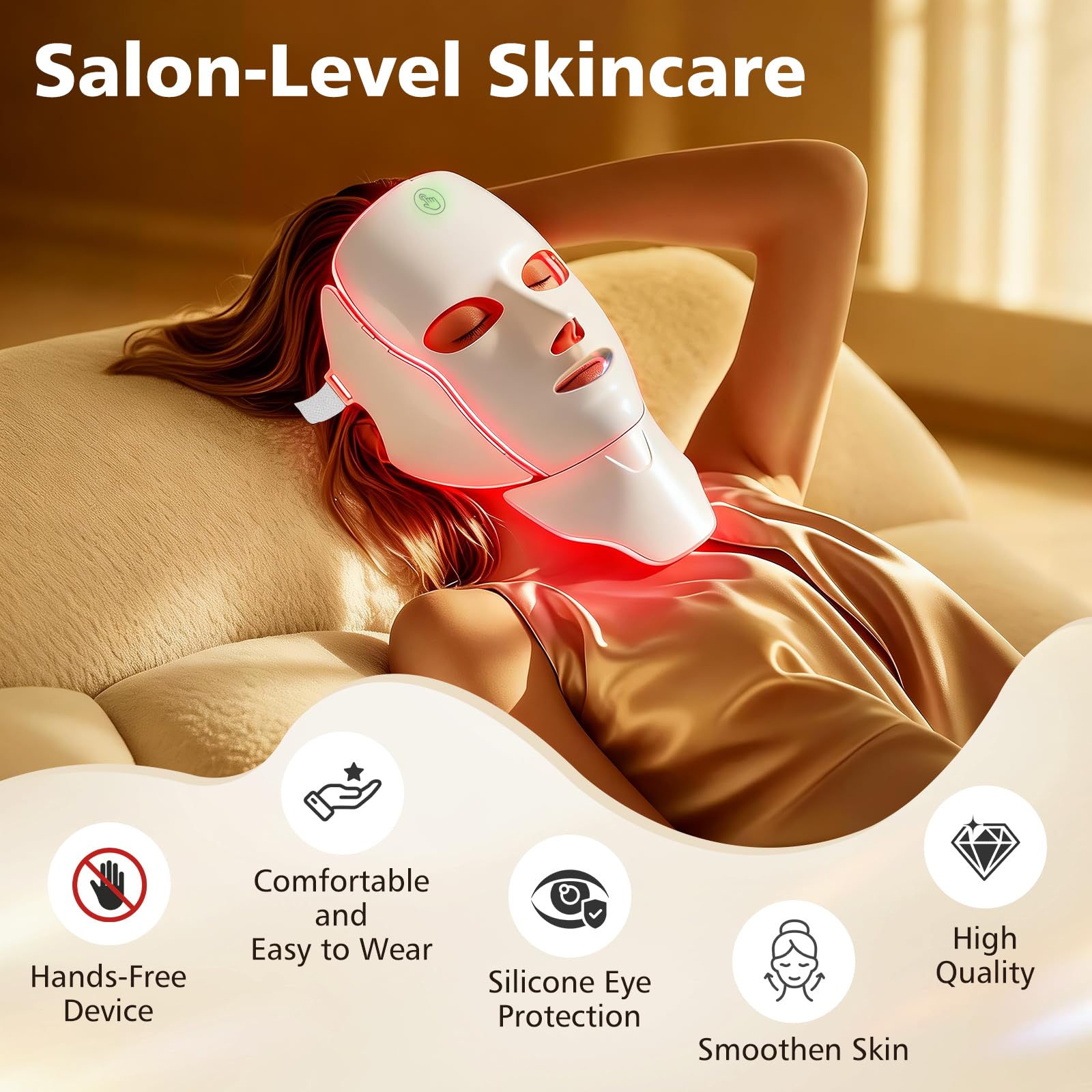 Red Light Therapy Mask for Face,7 Custom Modes for Home Use Travel Yoga