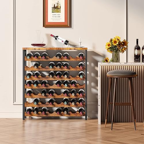 Miniatura 2 de Estante de vino independiente para 56 botellas, estante de almacenamiento de madera para vino, estante apilable para botellas de vino con mesa para