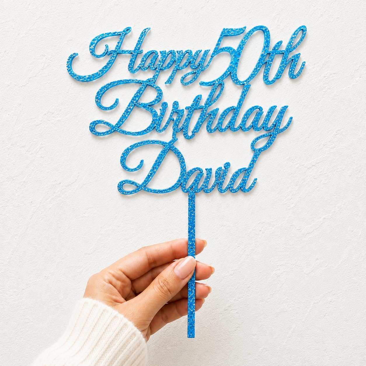 ZMR Personalised Cake Topper Custom Name Double Sided Glitter Birthday (BLUE)