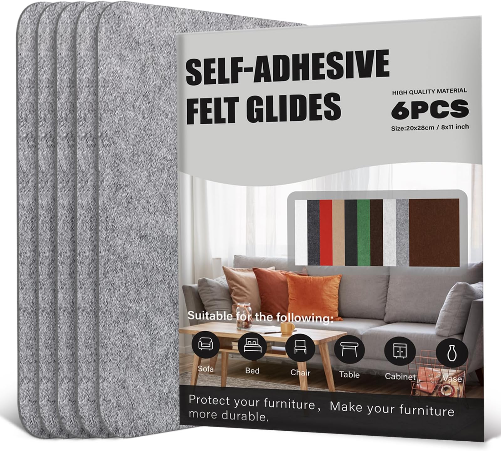 Fogli Di Feltro Adesivo Bianco | 100x200 Mm | 5 Pezzi | Antiscivolo Per Mobili E Superfici - Foto 9