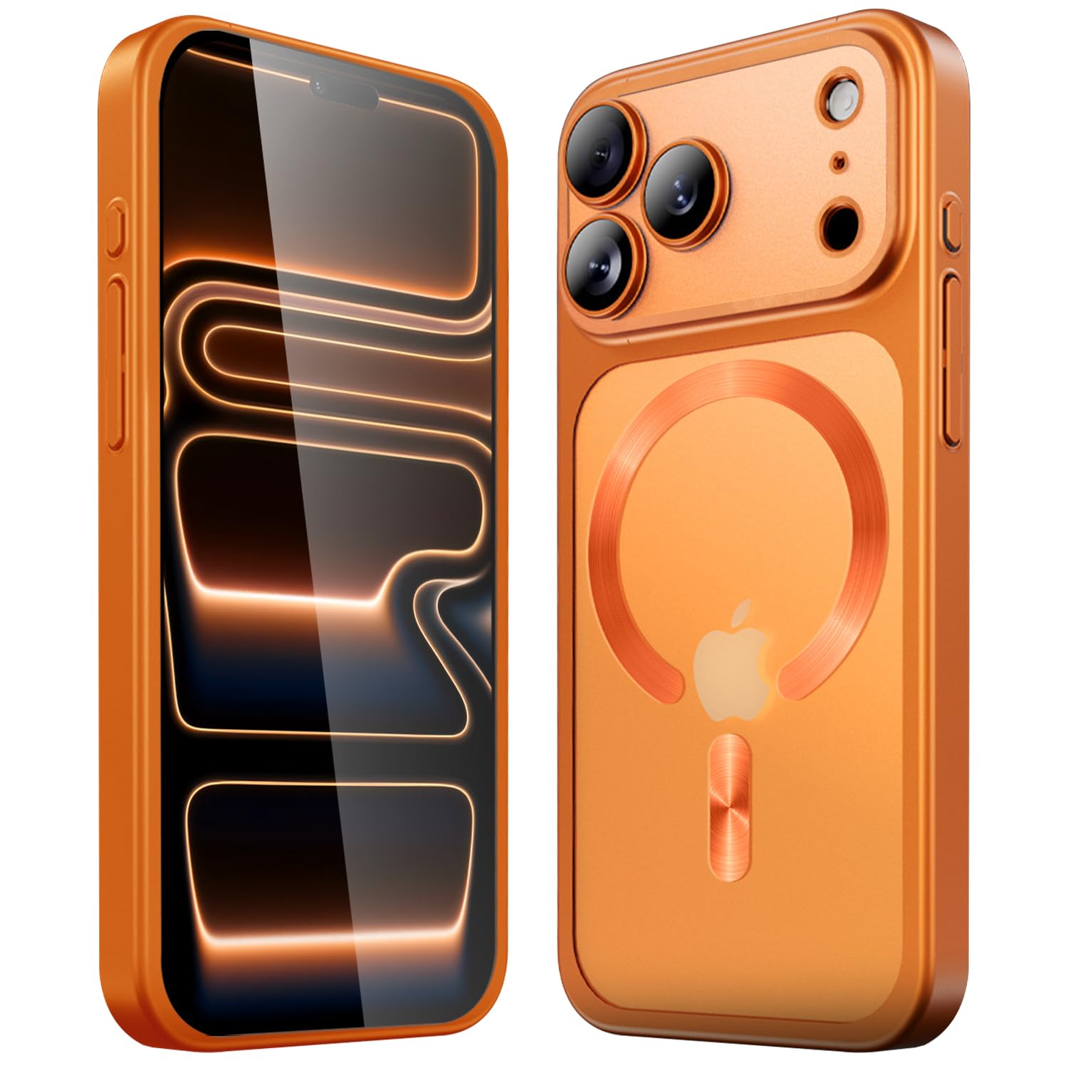対応 iPhone 17 Pro 用 ケース 【Magsafe対応・カメラ全面保護】 耐衝撃 黄ばみなし 半透明マット メッキ PC ハード カバー アイフォン 17 Pro 用 ケース 薄型 ミニマリスト 指紋防止 ストラップホール付き ワイヤレス充電対応 オレンジ