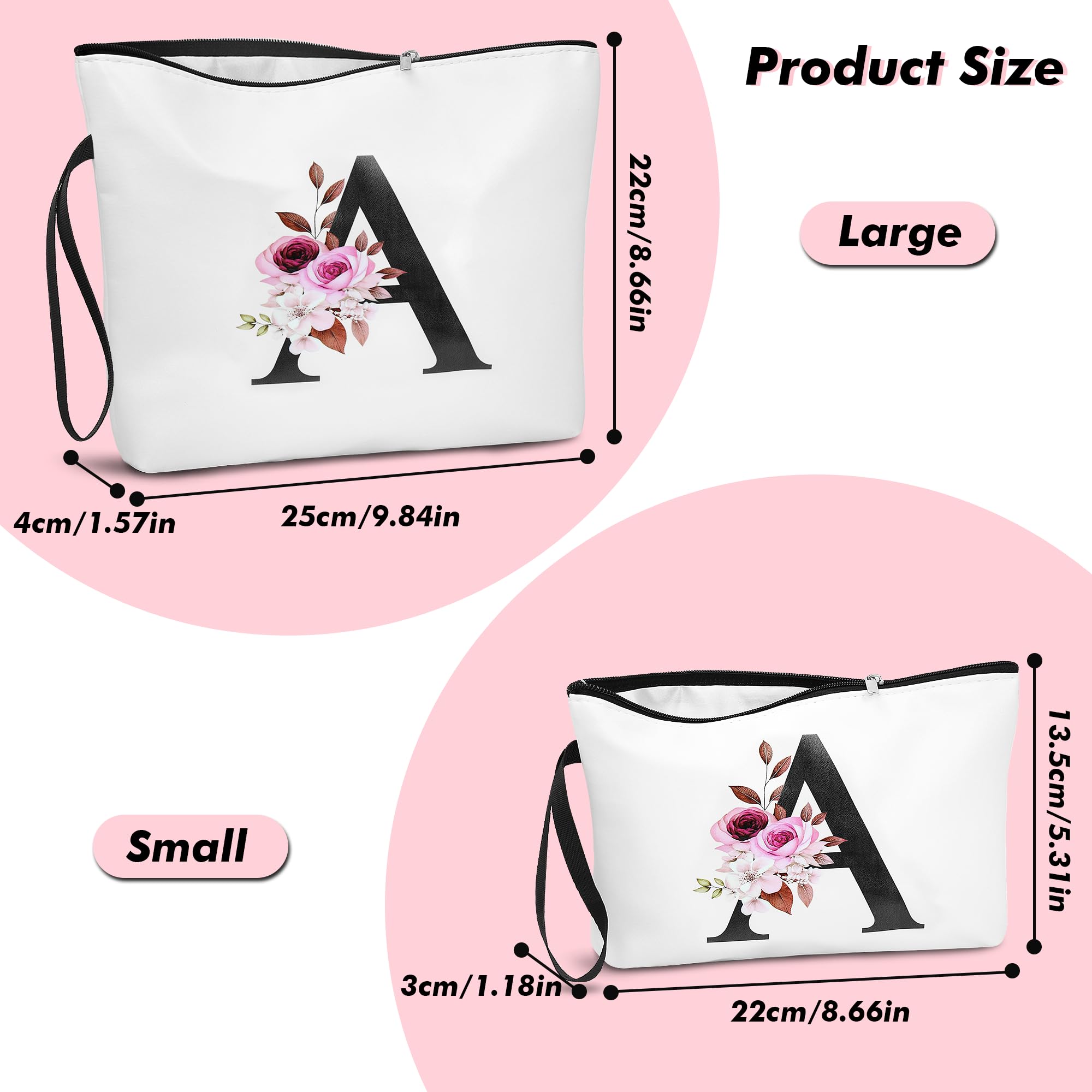 PU Pelle A-Z Beauty Case Donna da Viaggio, 2 Pezzi Set Trousse Trucchi Donna Di Alta Qualità Con Lettere Alfabeto (M)