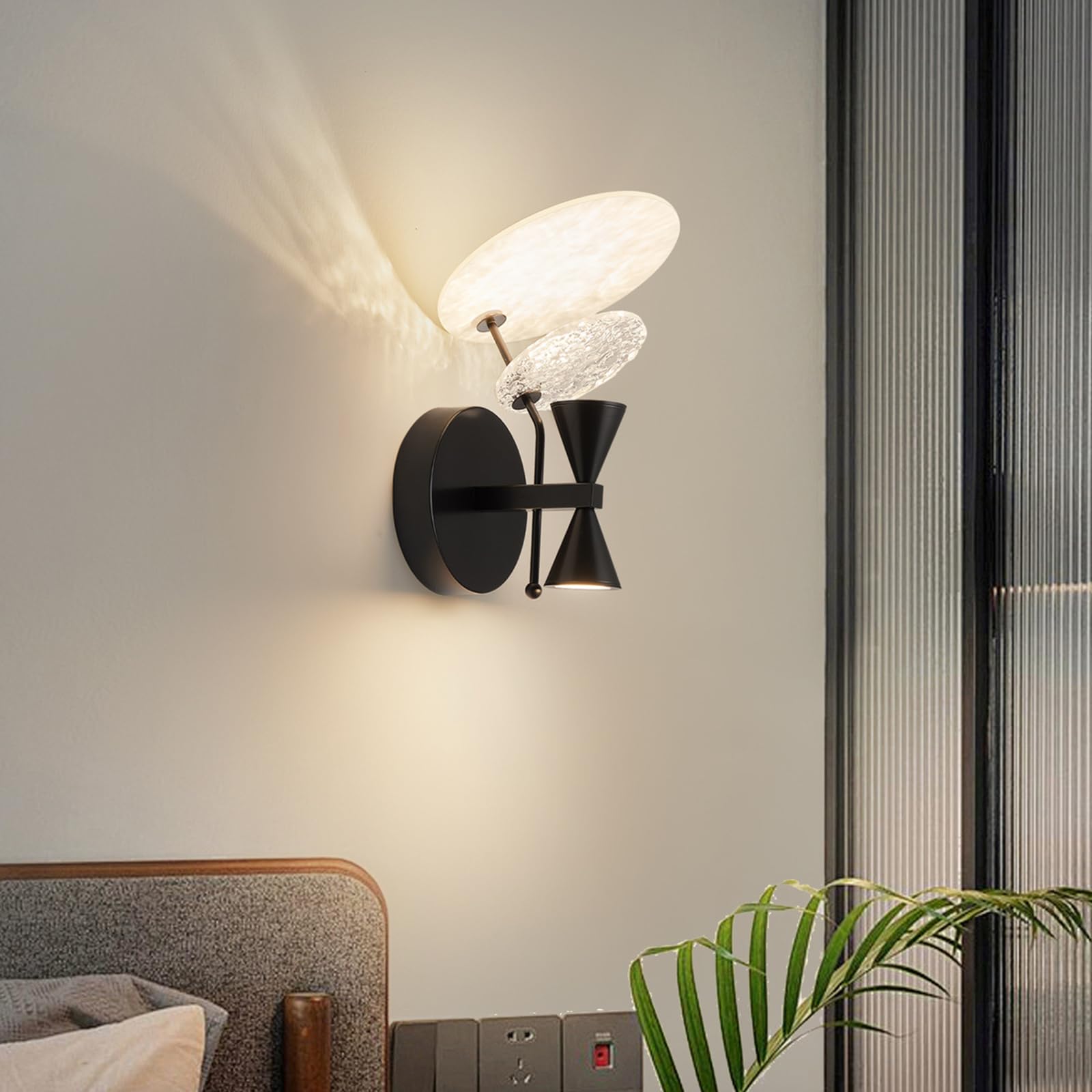 Kinkiet LED do wnętrz srebrny chrom nowoczesny 3 temperatury barwowe 16 W kreatywny kinkiet z metalu i szkła dekoracyjna lampka nocna kinkiet do sypialni lampy z regulacją w górę i w dół,Black