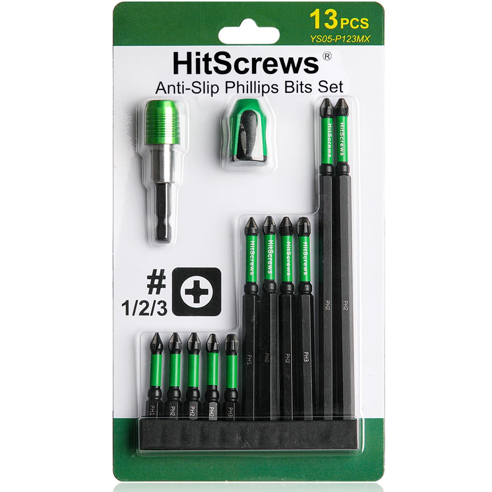 HitScrews 13 Pcs Mixed PH1, PH2, PH3 Screwdriver Anti-Slip Bits Set — image 1